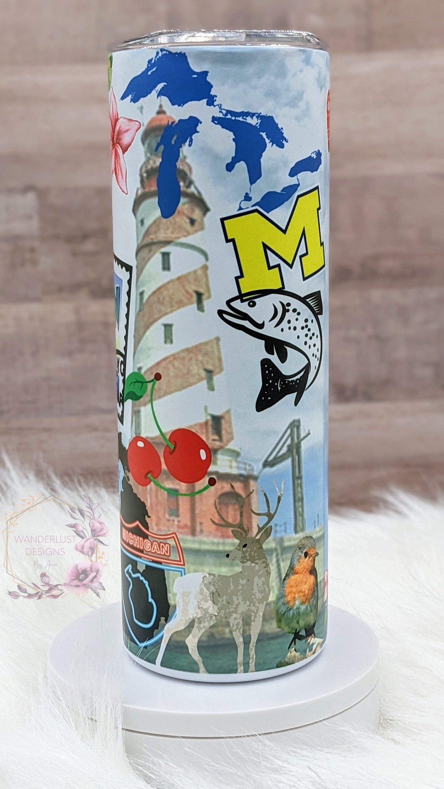 State of Michigan MI Matte Finish 20 Oz Sublimation Skinny Tumbler - Insulated Stainless