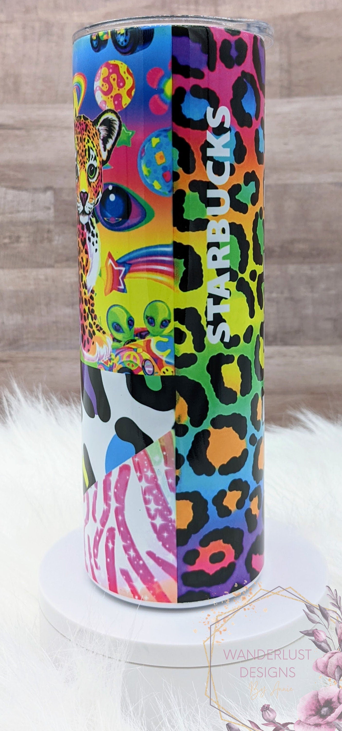 90's Lisa Frank Inspired Bright Coffee Starbucks Inspired Sublimation 20 Oz Skinny Tumbler - Insulated Stainless