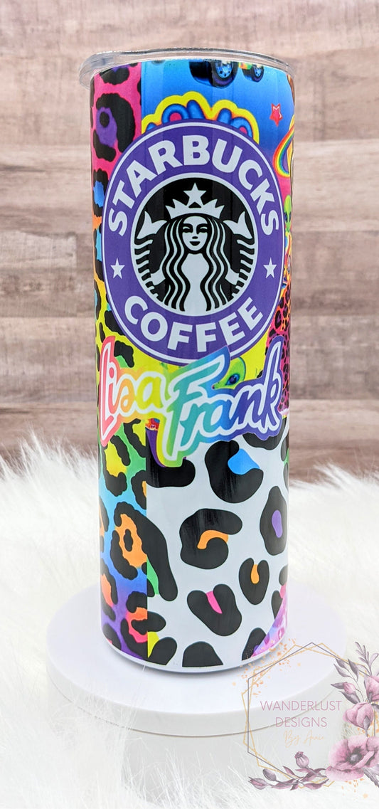 90's Lisa Frank Inspired Bright Coffee Starbucks Inspired Sublimation 20 Oz Skinny Tumbler - Insulated Stainless