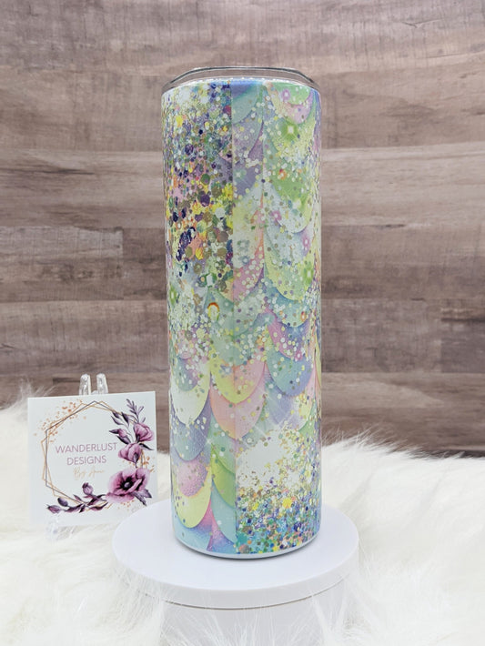 Pastel Mermaid Iridescent Glitter  20 Oz Sublimated Skinny Tumbler - Insulated Stainless