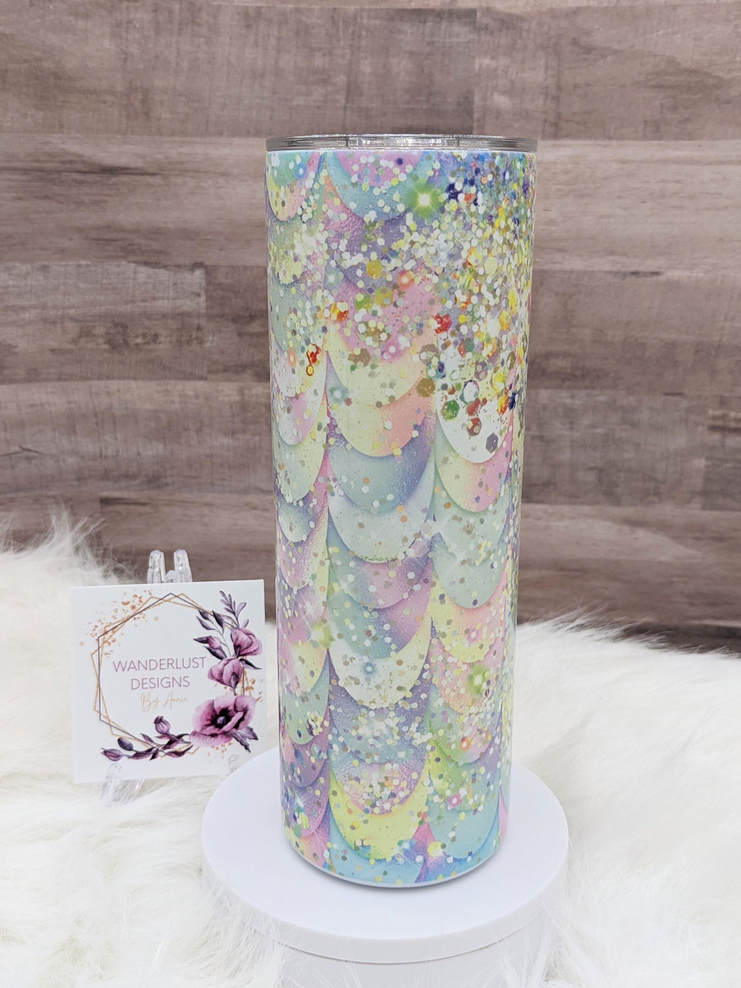 Pastel Mermaid Iridescent Glitter  20 Oz Sublimated Skinny Tumbler - Insulated Stainless