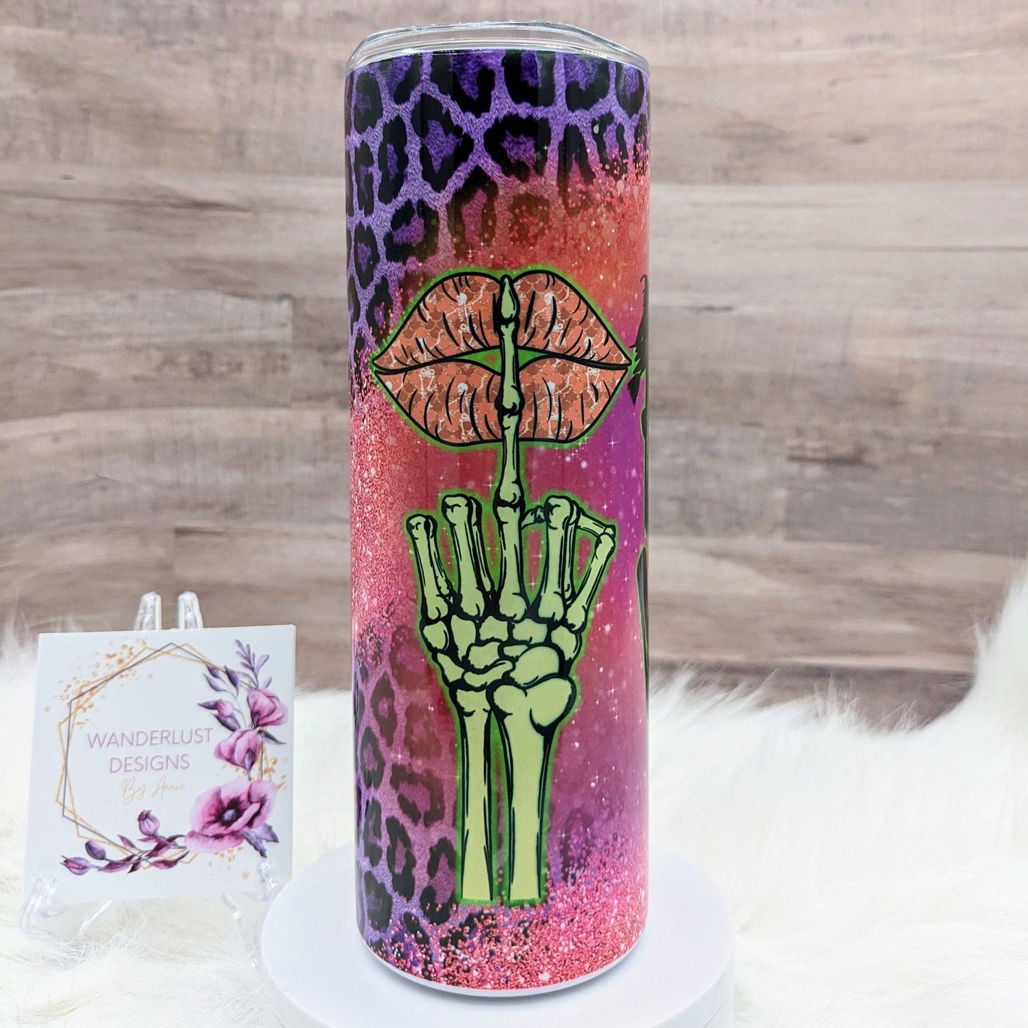 Bad Witch Vibes Pink Glitter & Purple Leopard Print 20 Oz Sublimated Skinny Tumbler - Insulated Stainless