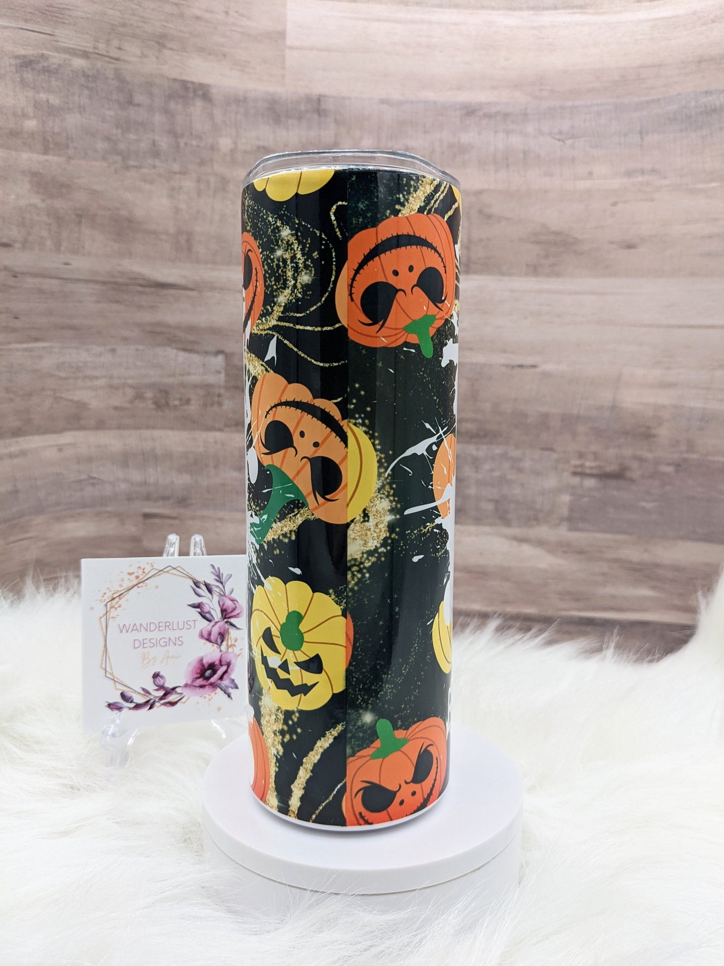 Momster Spooky Mom Pumpkins/Jackolanterns 20 Oz Sublimated Skinny Tumbler - Insulated Stainless Bun and Glasses Black Orange Yellow