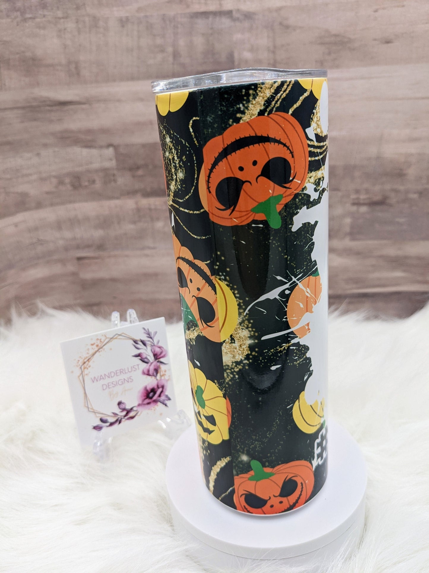 Momster Spooky Mom Pumpkins/Jackolanterns 20 Oz Sublimated Skinny Tumbler - Insulated Stainless Bun and Glasses Black Orange Yellow