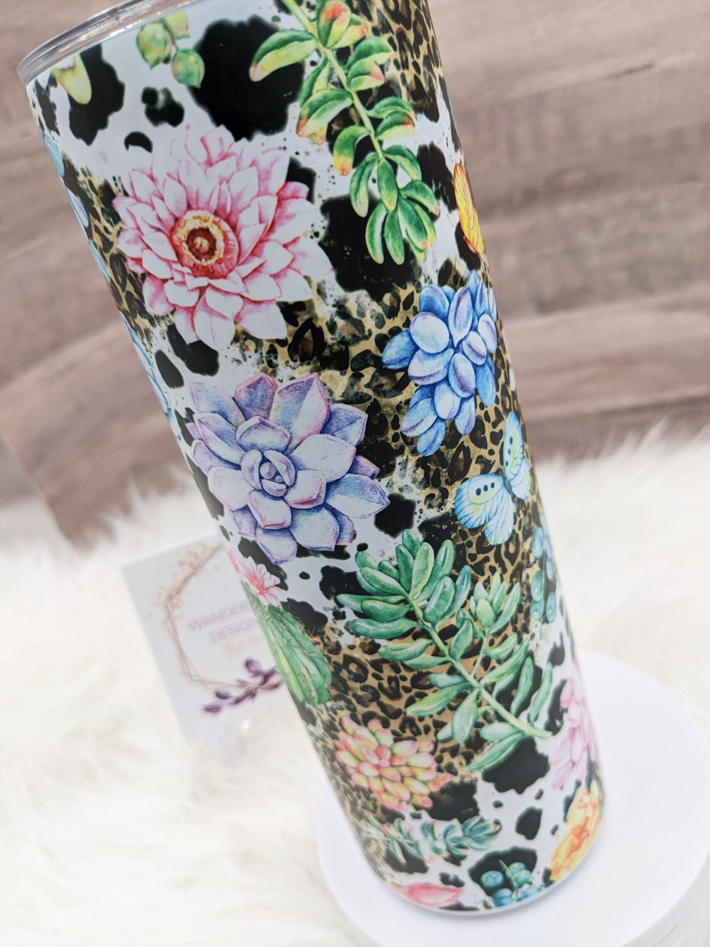 Succulent Plant Cactus Leopard and Cowhide  Matte Finish 20 Oz Sublimation Skinny Tumbler - Insulated Stainless