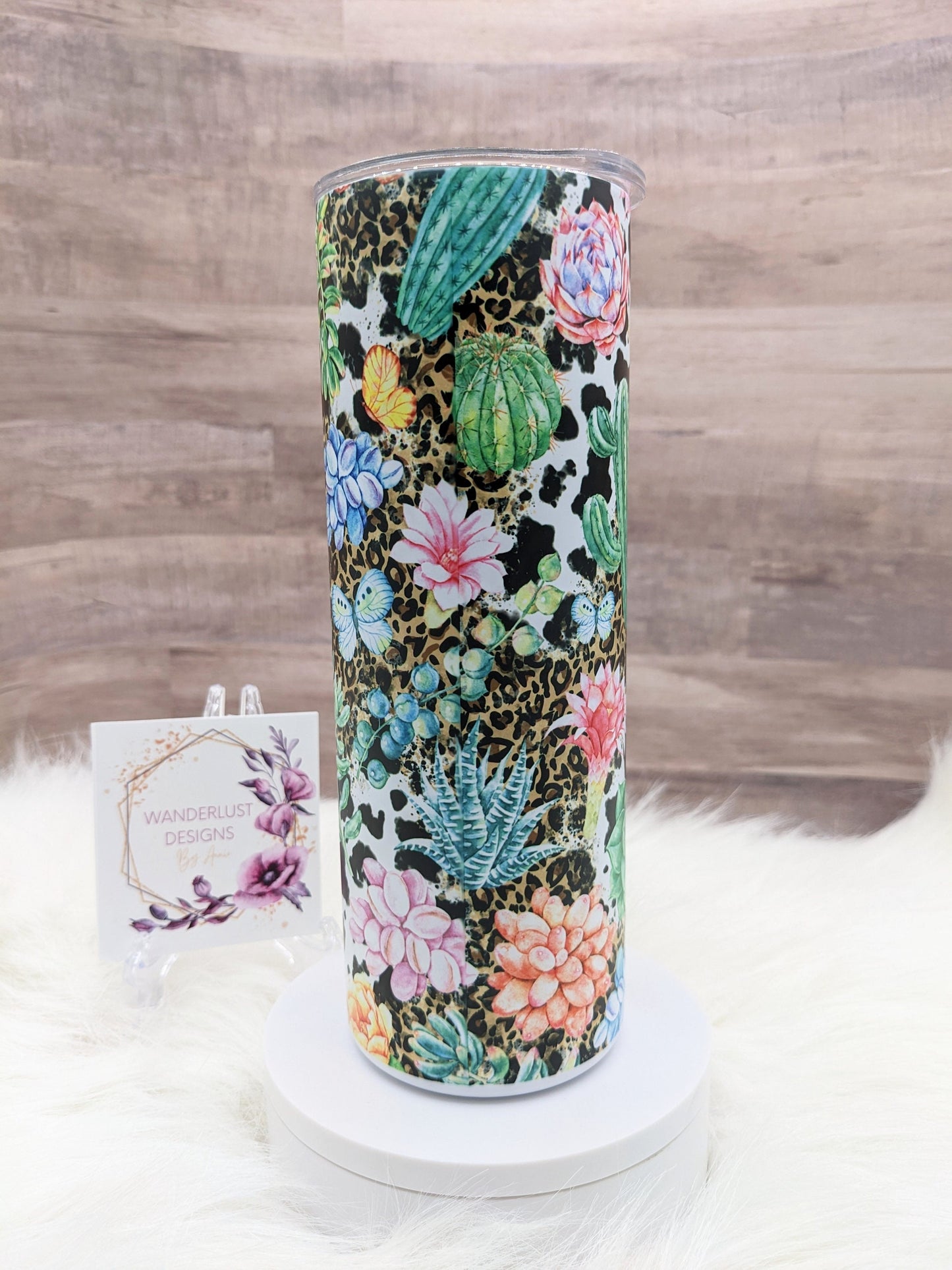 Succulent Plant Cactus Leopard and Cowhide  Matte Finish 20 Oz Sublimation Skinny Tumbler - Insulated Stainless