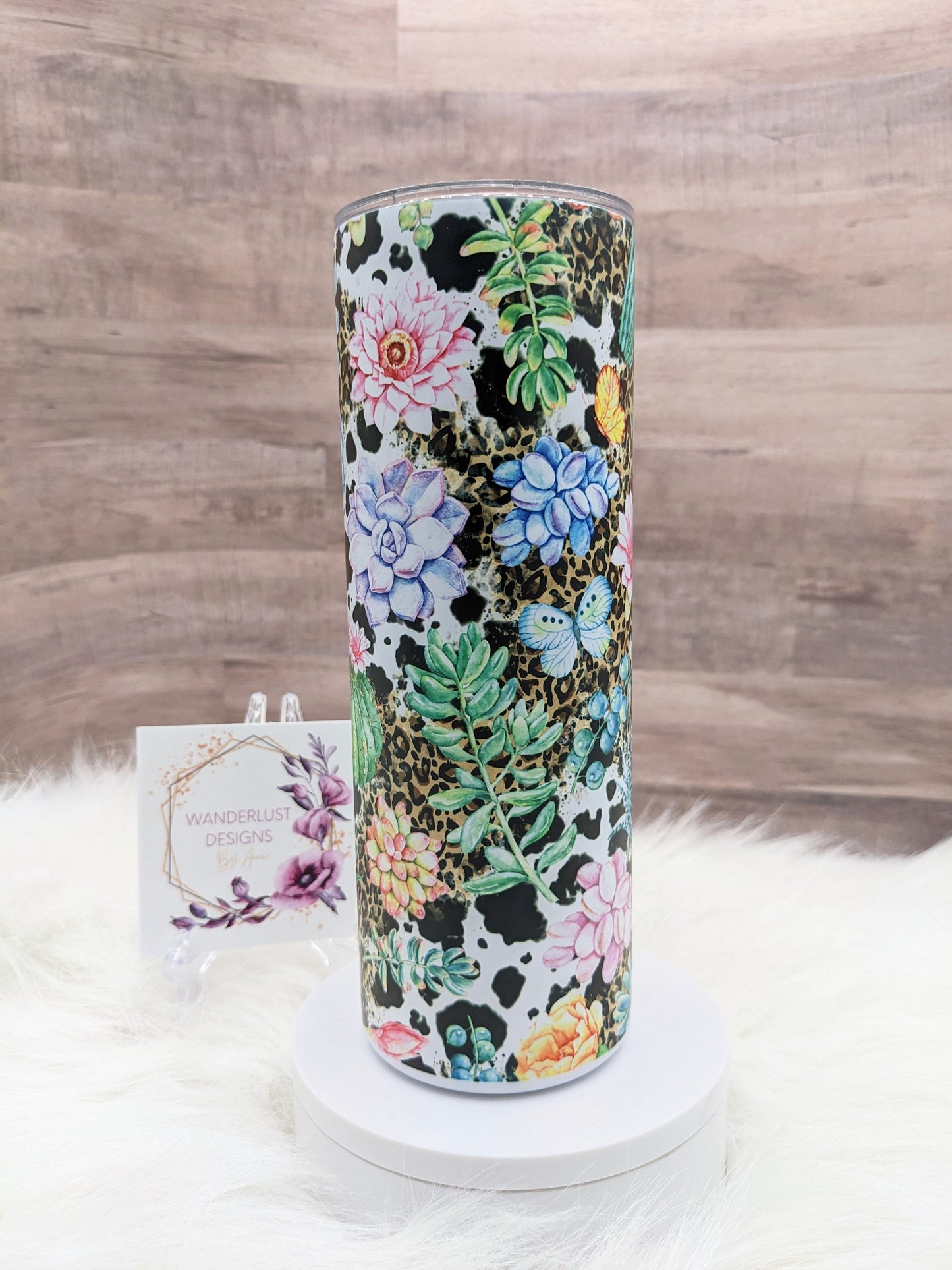 Succulent Plant Cactus Leopard and Cowhide  Matte Finish 20 Oz Sublimation Skinny Tumbler - Insulated Stainless