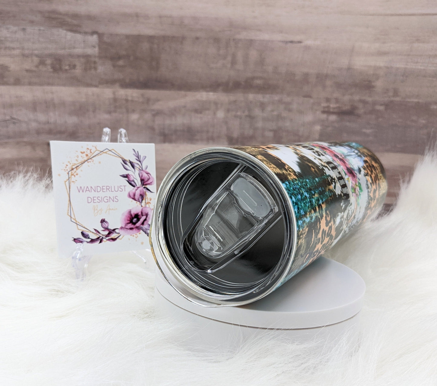 Wild Soul Leopard Glitter Bling Longhorn with Flowers Western Combs 20 Oz Sublimated Skinny Tumbler - Insulated Stainless Boho