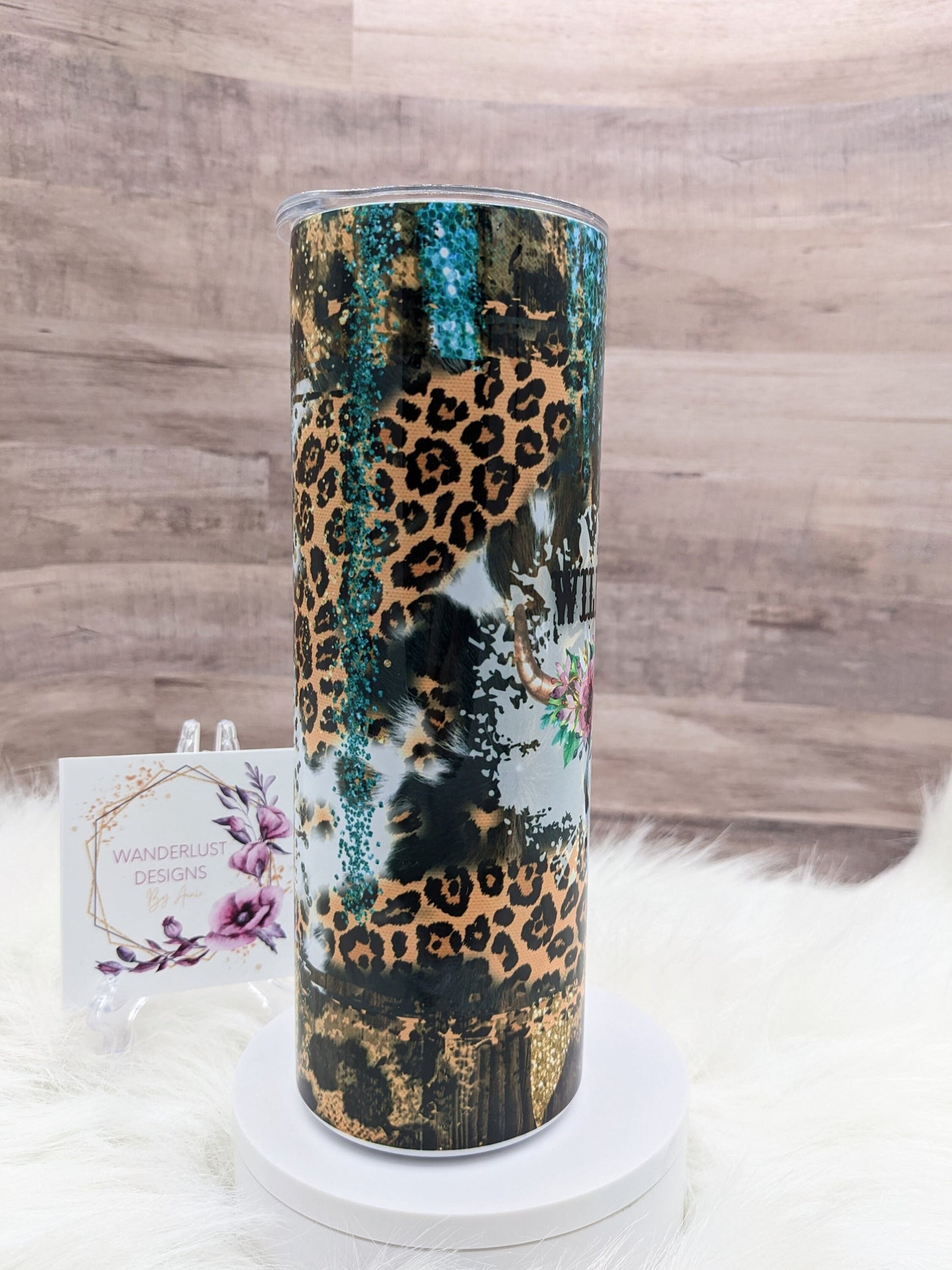 Wild Soul Leopard Glitter Bling Longhorn with Flowers Western Combs 20 Oz Sublimated Skinny Tumbler - Insulated Stainless Boho