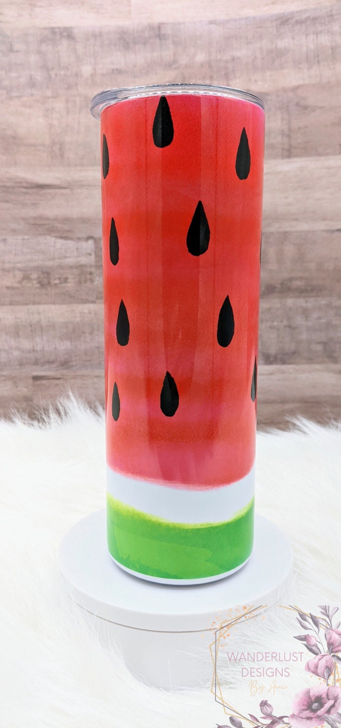 Watermelon Pink & Green Fruit 20 Oz Sublimation Skinny Tumbler - Insulated Stainless