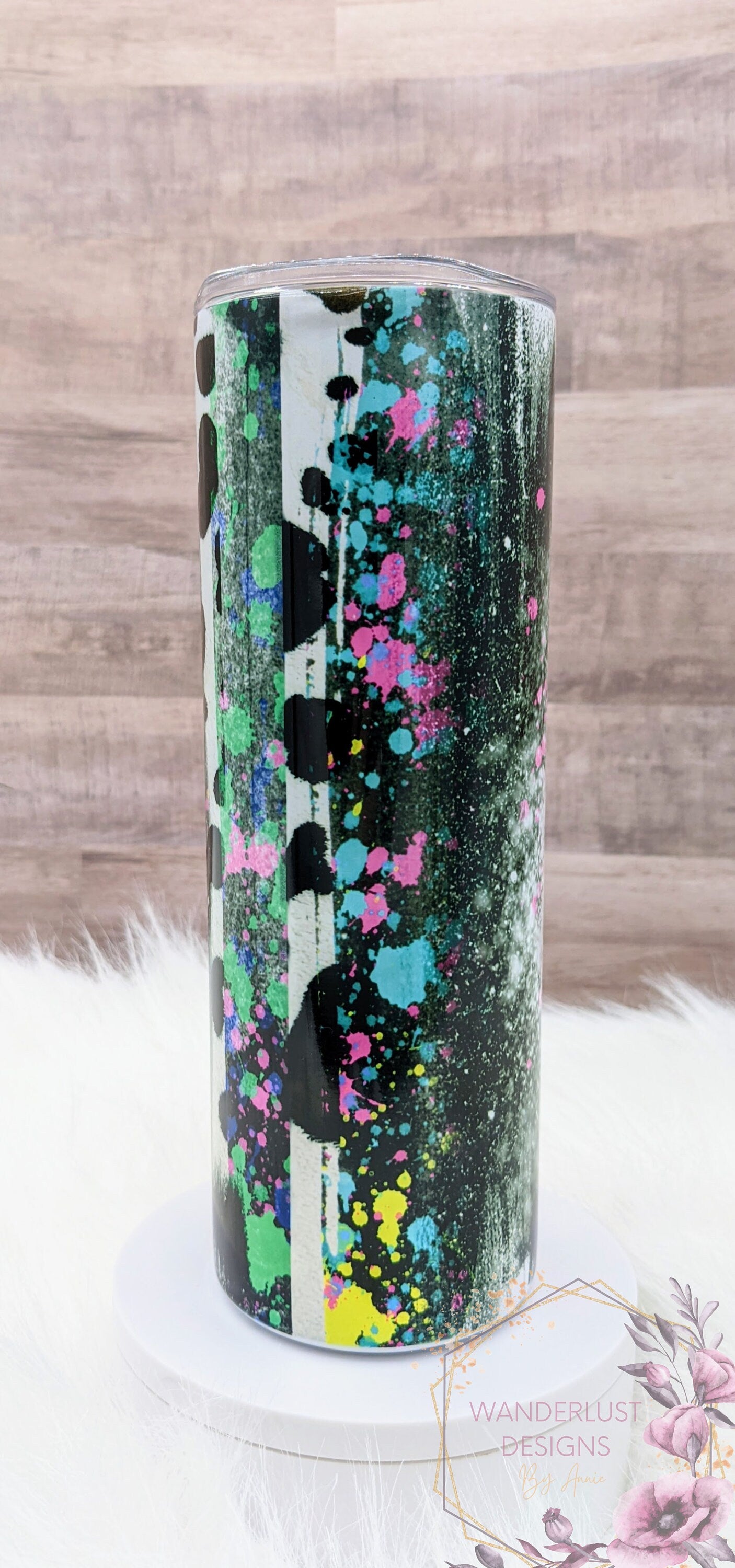 Dance Mom Brush Splatter Bun & Glasses Sublimation 20 Oz Skinny Tumbler - Insulated Stainless Bright