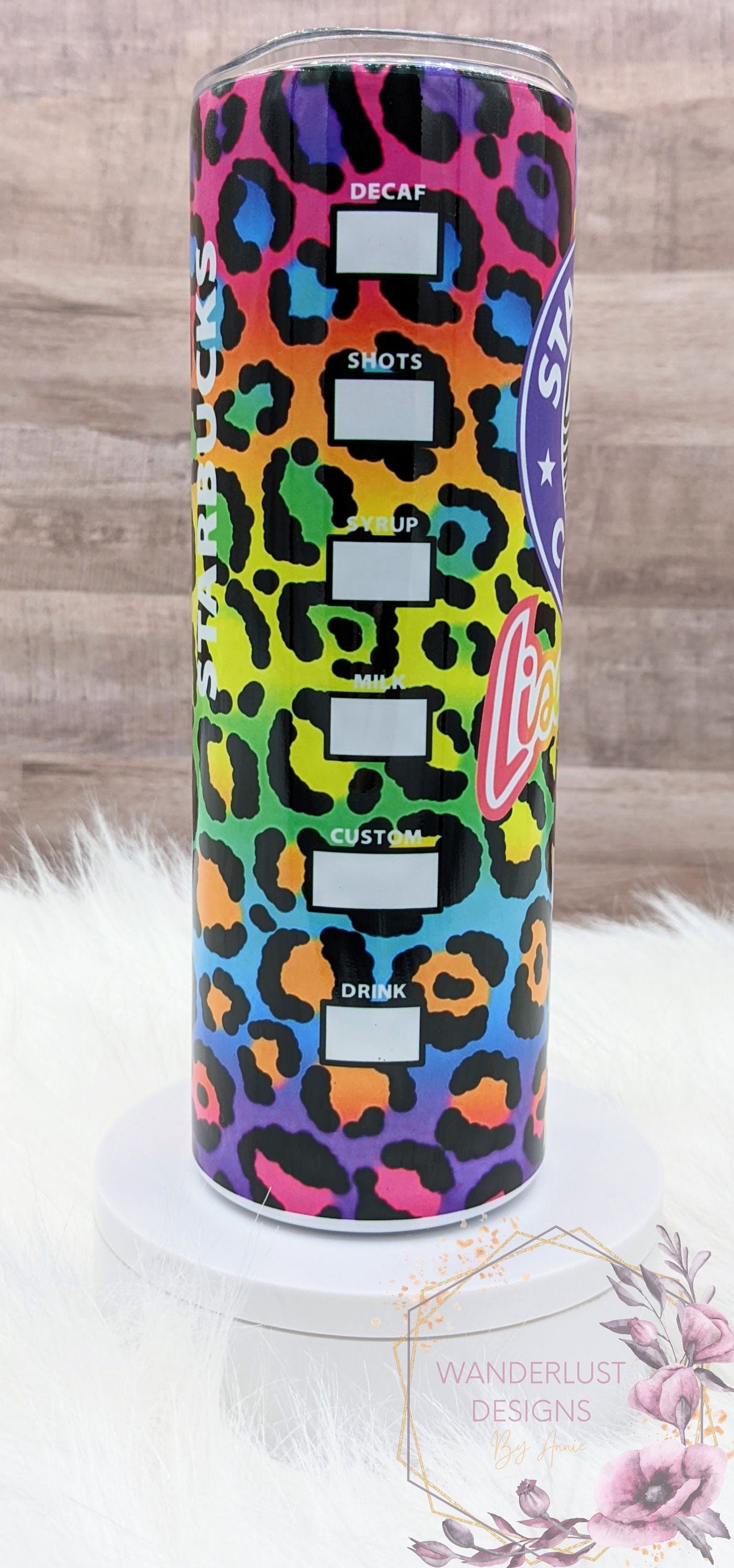 90's Lisa Frank Inspired Bright Coffee Starbucks Inspired Sublimation 20 Oz Skinny Tumbler - Insulated Stainless