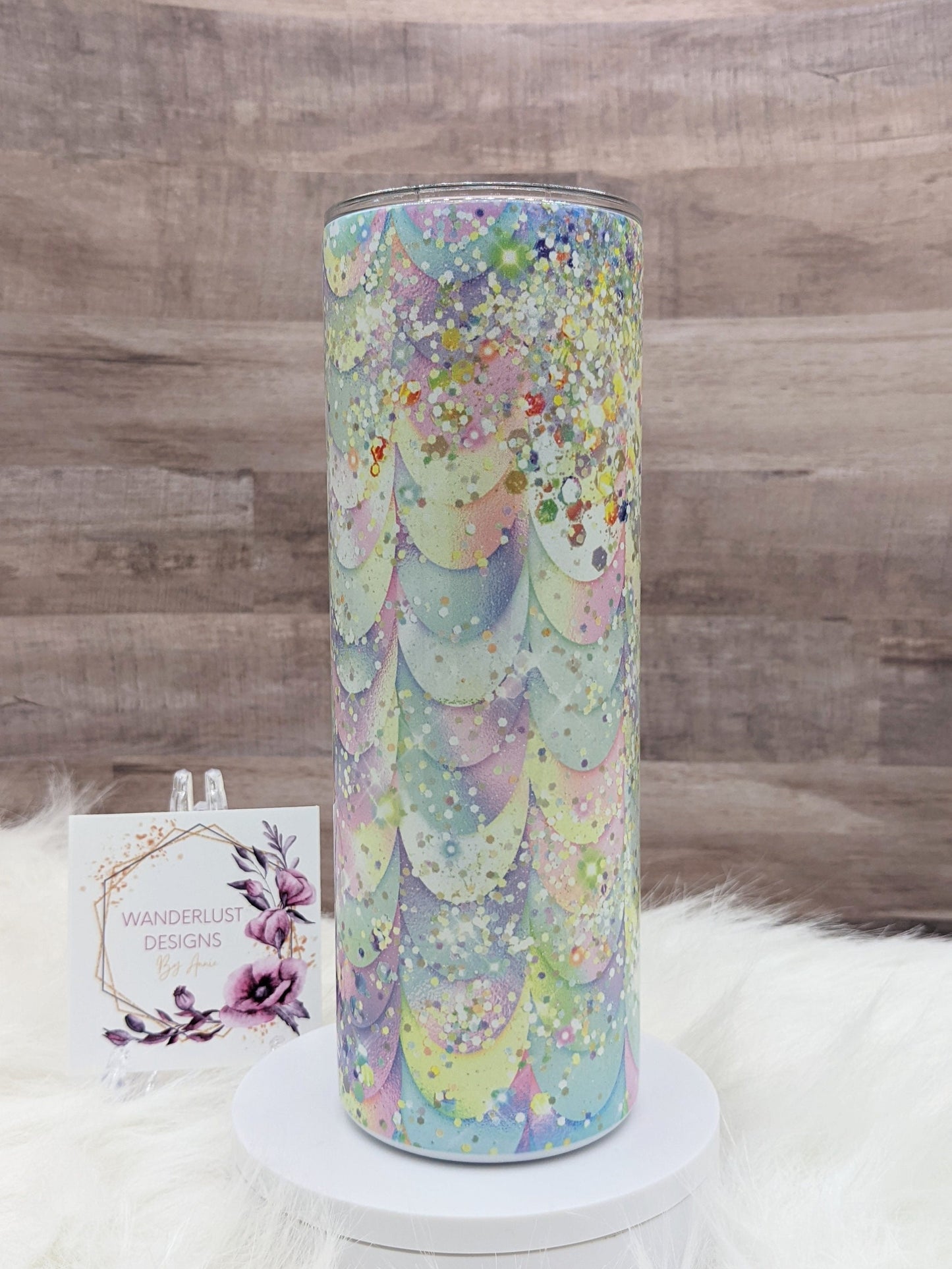 Pastel Mermaid Iridescent Glitter  20 Oz Sublimated Skinny Tumbler - Insulated Stainless