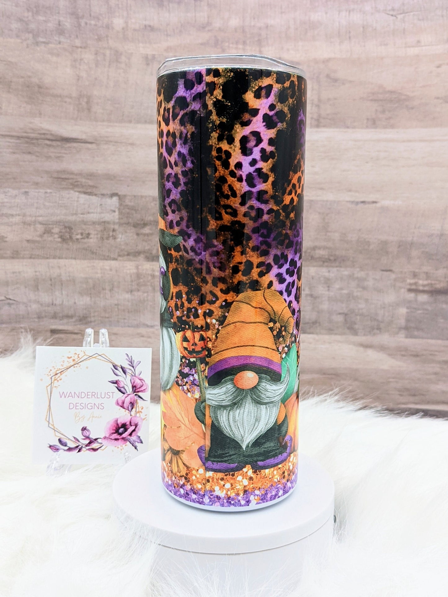 Halloween Boo Gnomes with Leopard & Glitter Pumpkins Fall  20 Oz Sublimated Skinny Tumbler - Insulated Stainless