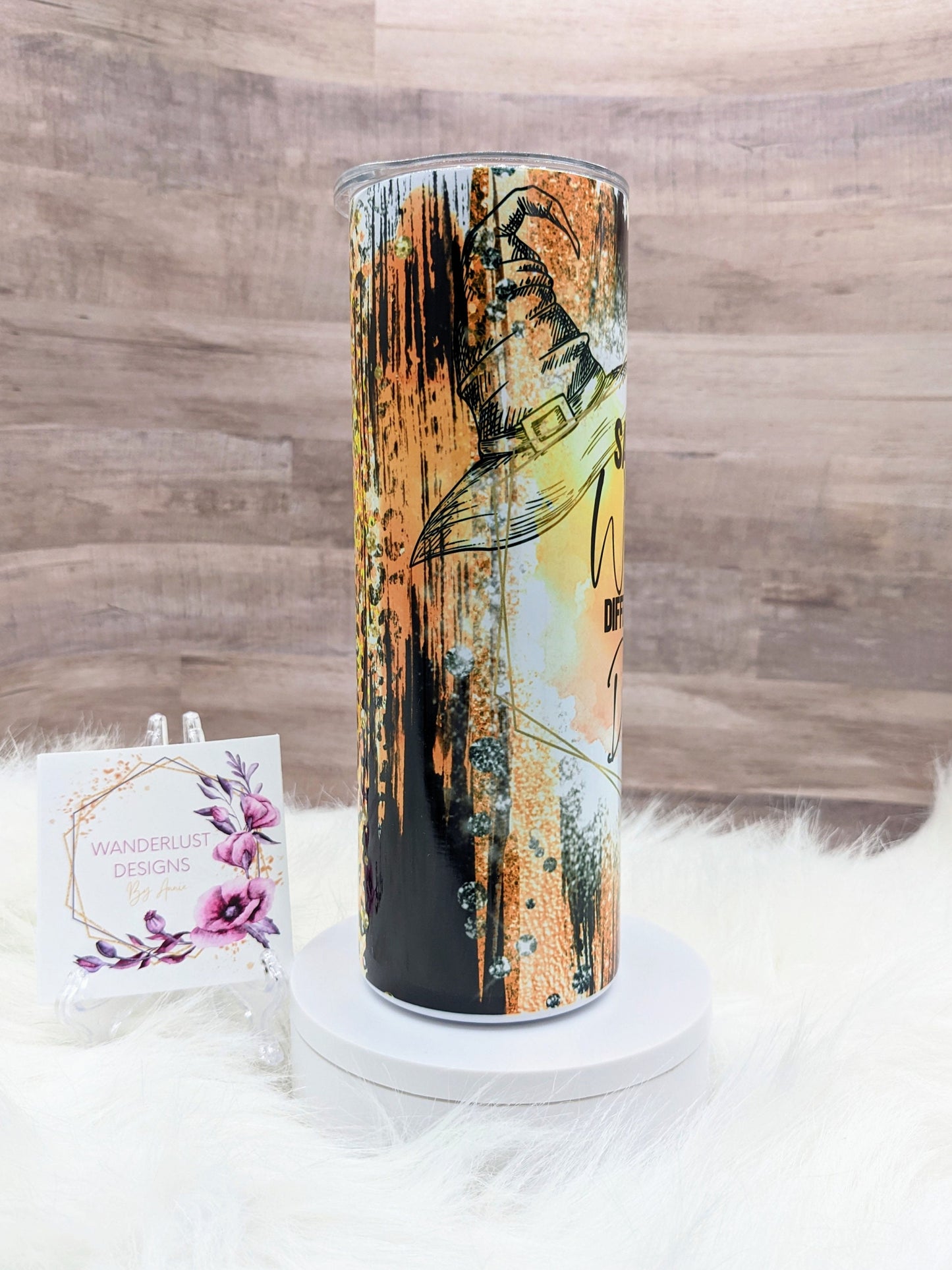 Same Witch Different Day Witch Hat Orange/Black 20 Oz Sublimated Skinny Tumbler - Insulated Stainless - Brushstroke Design