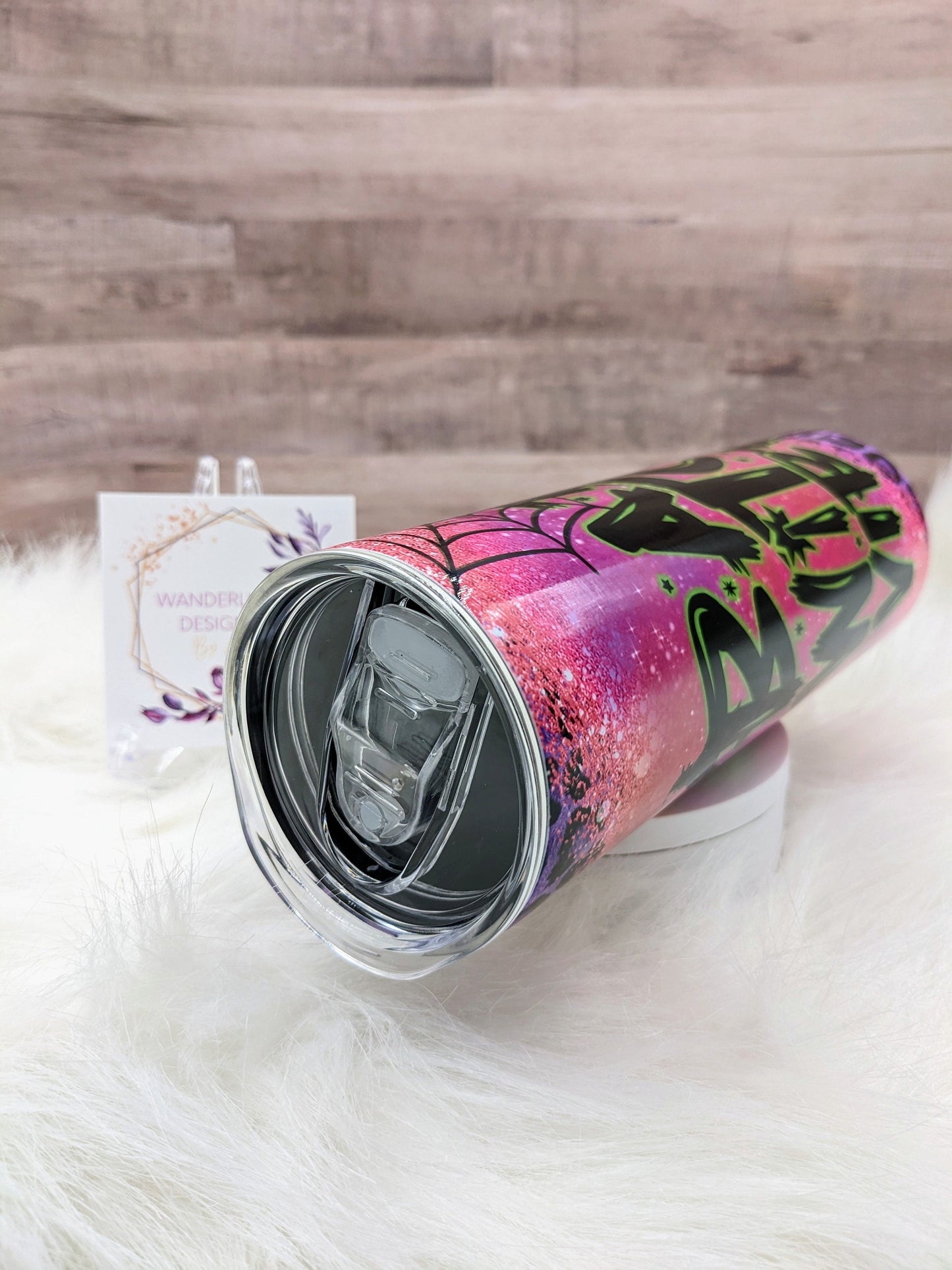 Bad Witch Vibes Pink Glitter & Purple Leopard Print 20 Oz Sublimated Skinny Tumbler - Insulated Stainless