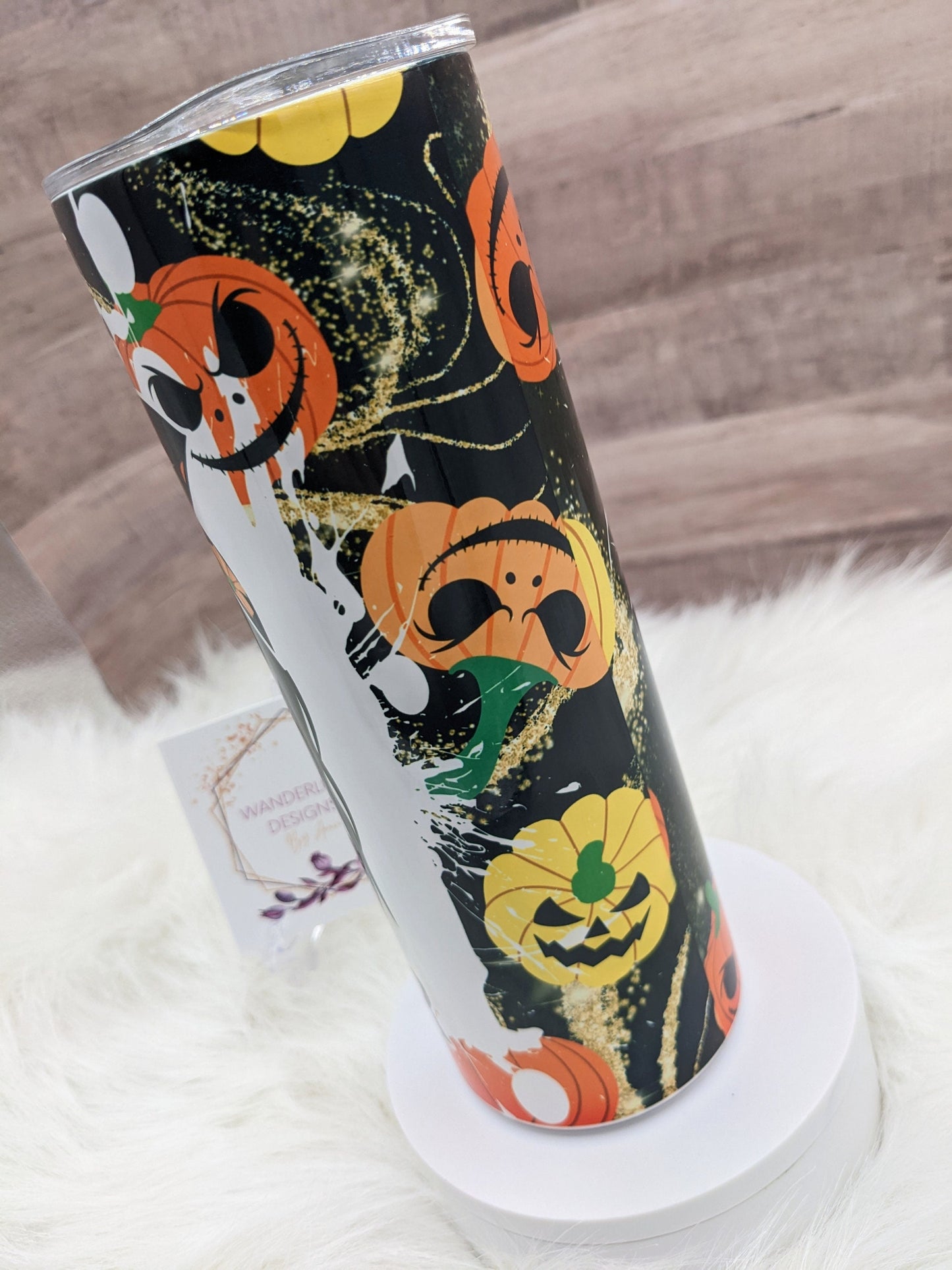 Momster Spooky Mom Pumpkins/Jackolanterns 20 Oz Sublimated Skinny Tumbler - Insulated Stainless Bun and Glasses Black Orange Yellow