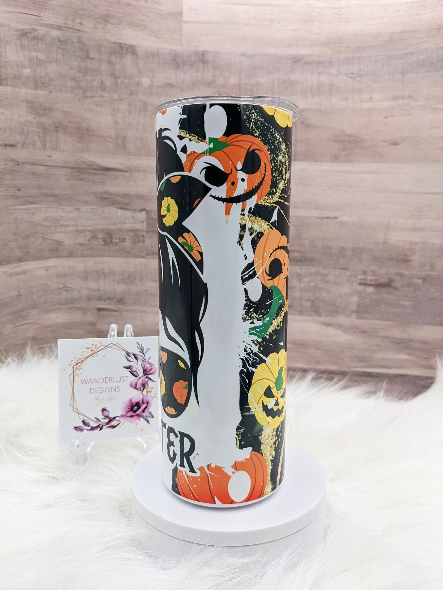 Momster Spooky Mom Pumpkins/Jackolanterns 20 Oz Sublimated Skinny Tumbler - Insulated Stainless Bun and Glasses Black Orange Yellow