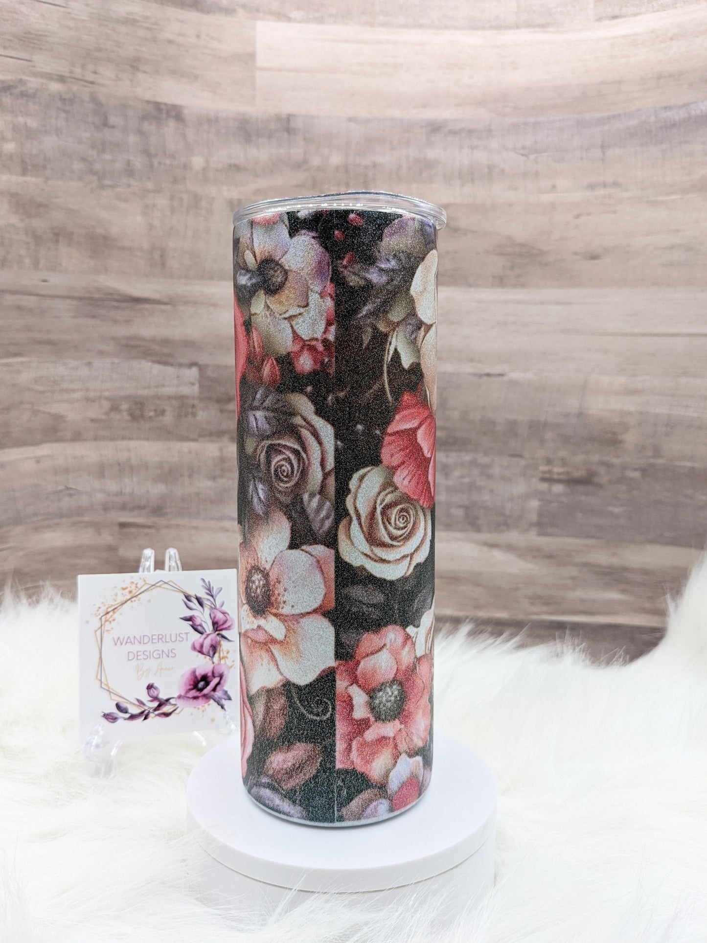 Spooky Skulls with Flowers/Roses and Bats 20 Oz Sublimated Skinny Tumbler - Insulated Stainless Black, Pink, Grey