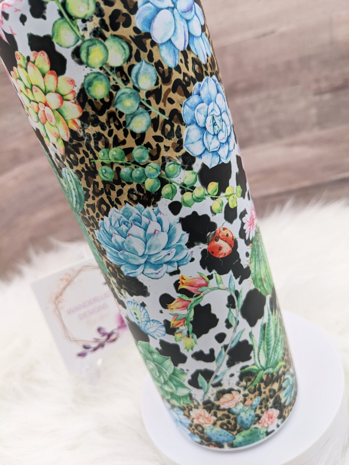 Succulent Plant Cactus Leopard and Cowhide  Matte Finish 20 Oz Sublimation Skinny Tumbler - Insulated Stainless