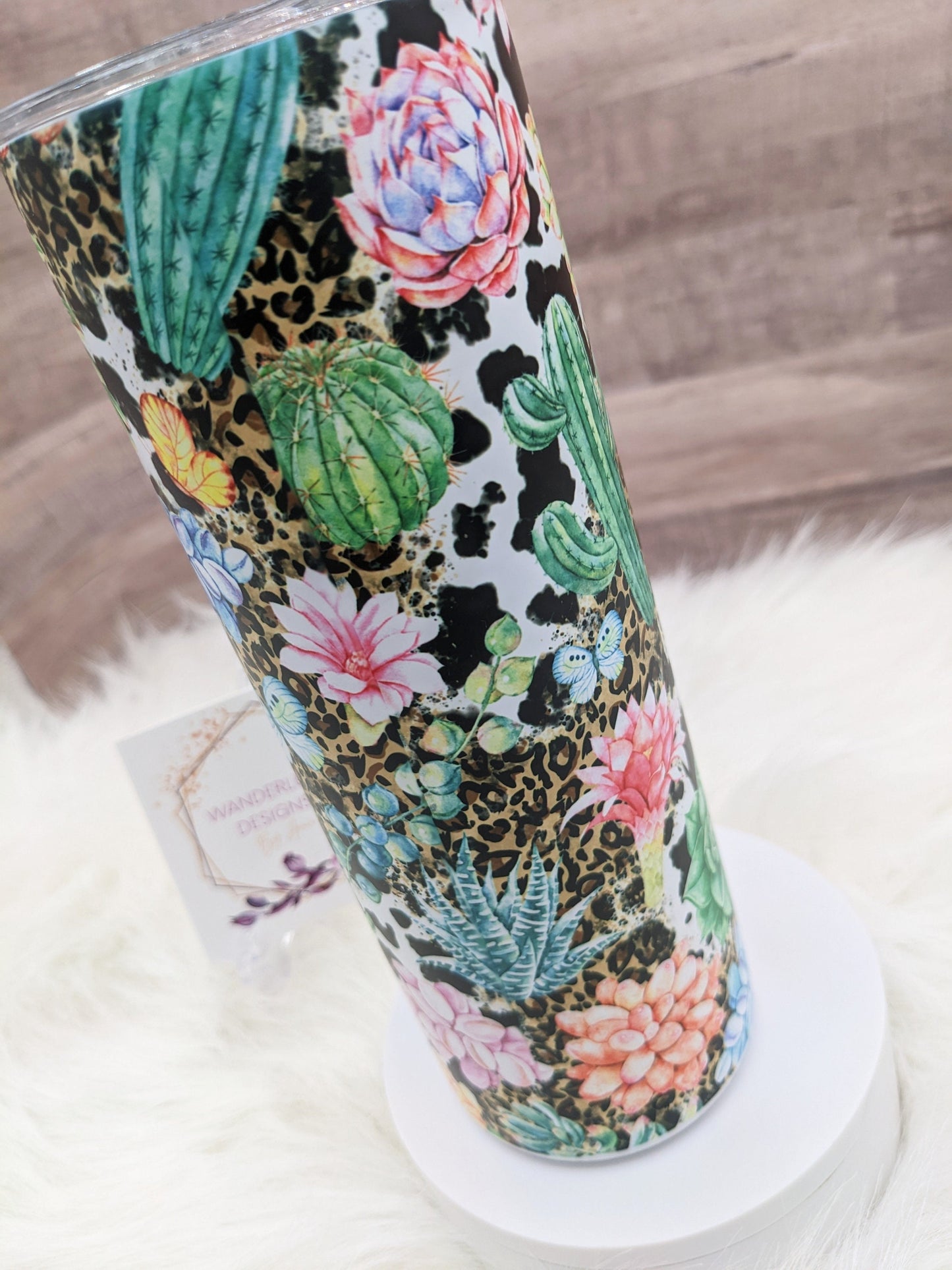 Succulent Plant Cactus Leopard and Cowhide  Matte Finish 20 Oz Sublimation Skinny Tumbler - Insulated Stainless