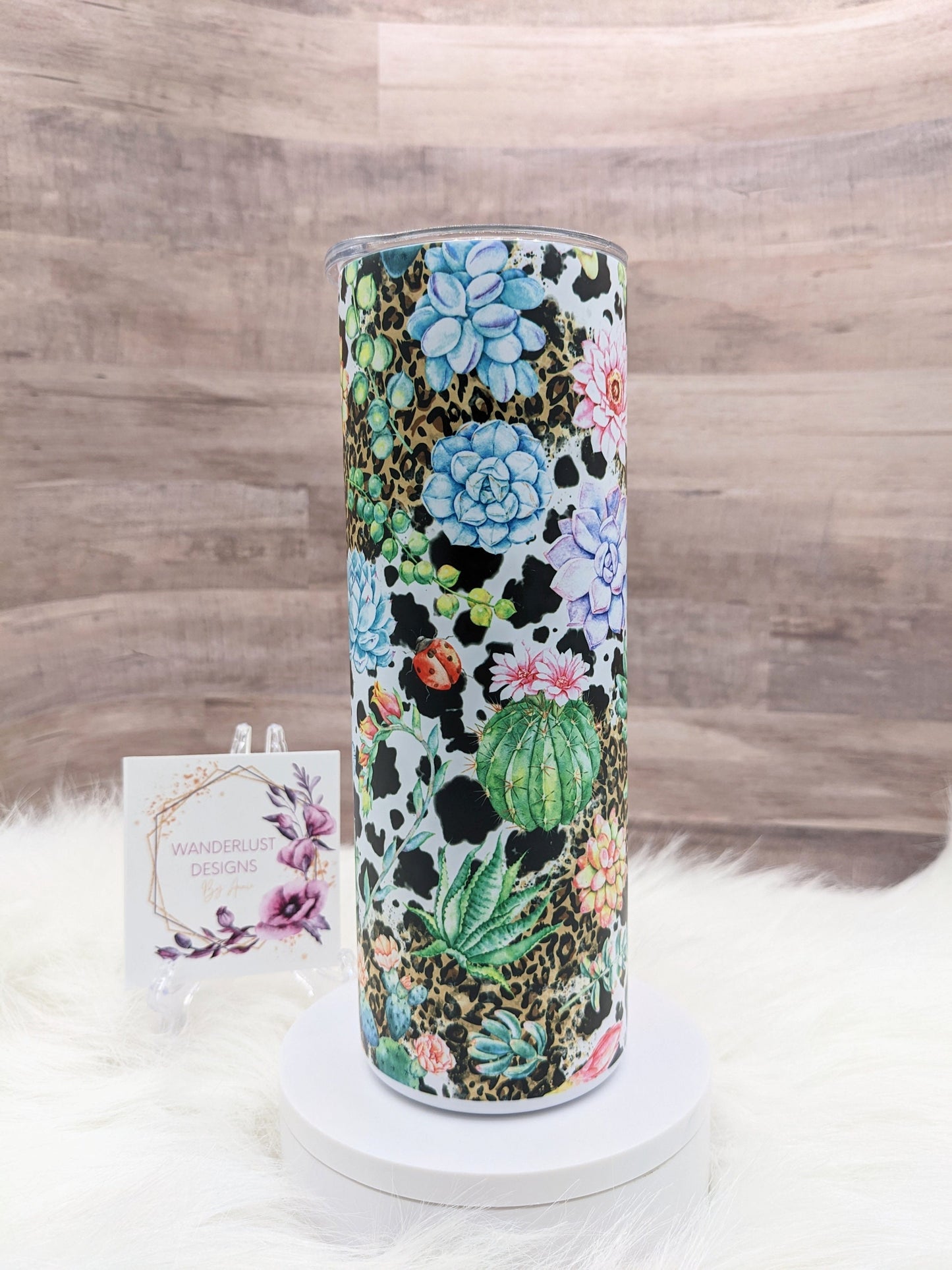 Succulent Plant Cactus Leopard and Cowhide  Matte Finish 20 Oz Sublimation Skinny Tumbler - Insulated Stainless