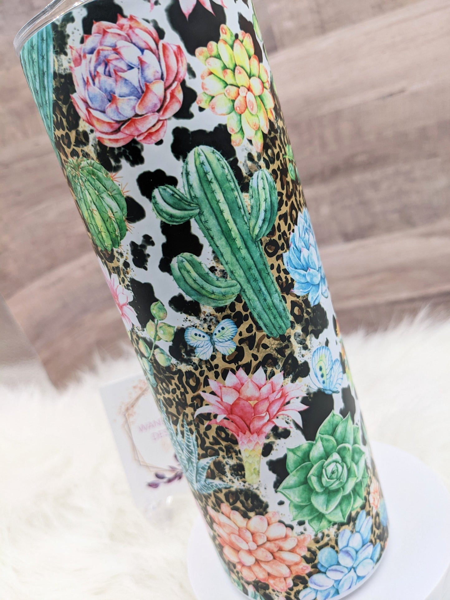 Succulent Plant Cactus Leopard and Cowhide  Matte Finish 20 Oz Sublimation Skinny Tumbler - Insulated Stainless