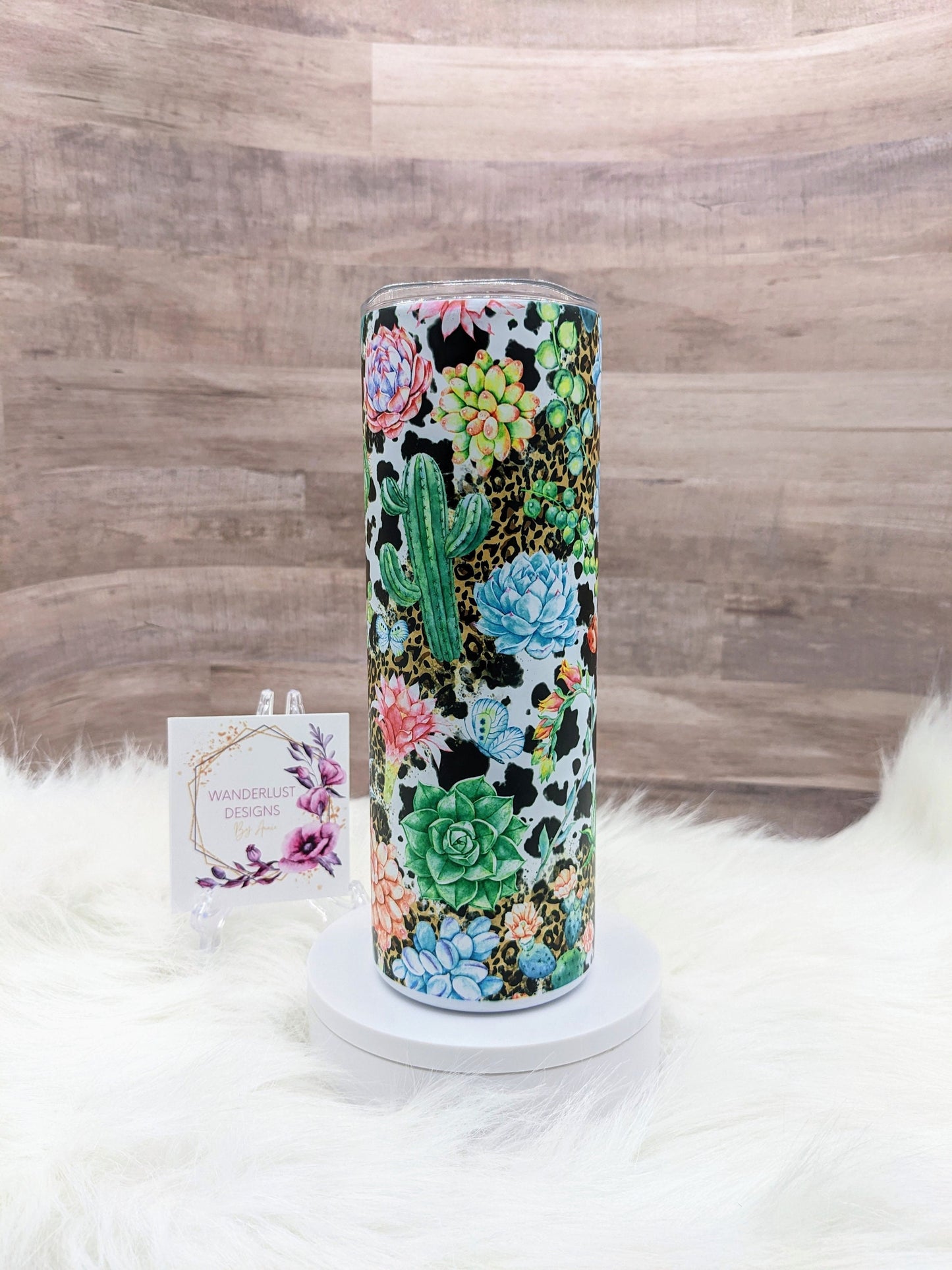 Succulent Plant Cactus Leopard and Cowhide  Matte Finish 20 Oz Sublimation Skinny Tumbler - Insulated Stainless