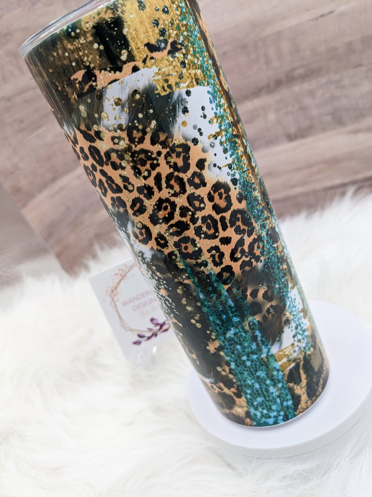 Wild Soul Leopard Glitter Bling Longhorn with Flowers Western Combs 20 Oz Sublimated Skinny Tumbler - Insulated Stainless Boho