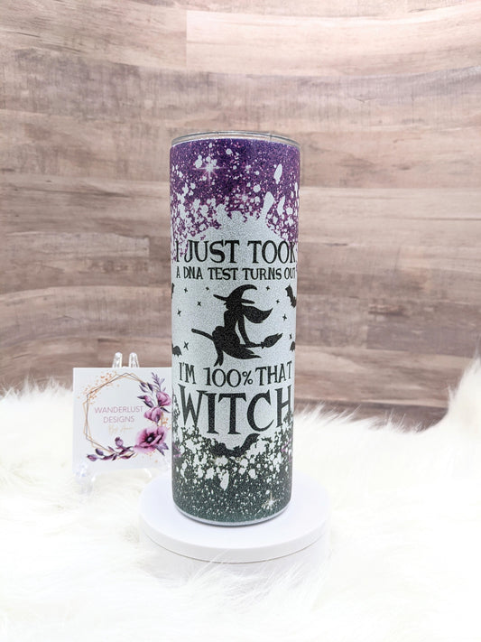 100% That Witch Purple and Black Sparkle Sublimated Skinny Tumbler - Insulated Stainless