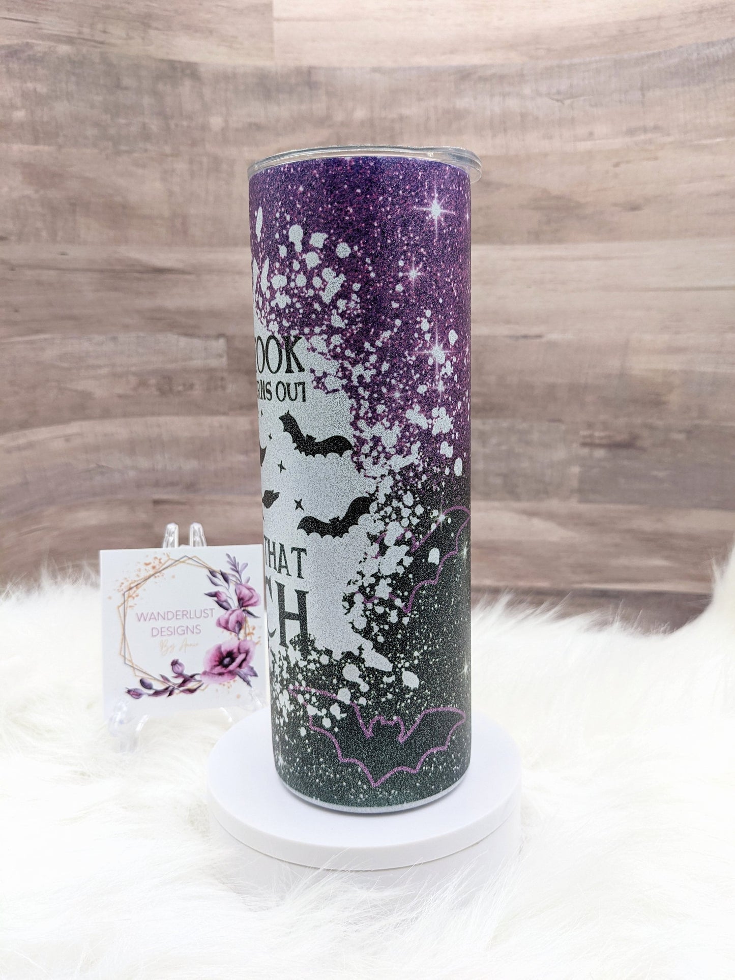 100% That Witch Purple and Black Sparkle Sublimated Skinny Tumbler - Insulated Stainless