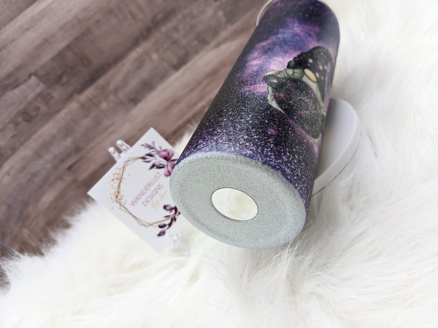 Purple Celestial Gnome Reach for the Stars Inspirational Sparkle Sublimated Skinny Tumbler - Insulated Stainless