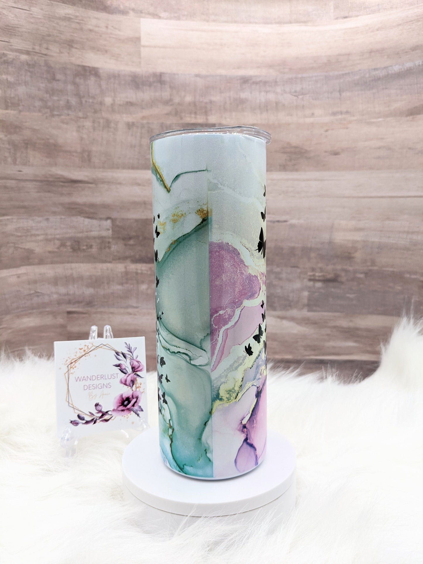 Grow in Grace 2 Peter 3:18 Shimmer Holographic Watercolor Butterfly 20 Oz Sublimated Skinny Tumbler - Insulated Stainless