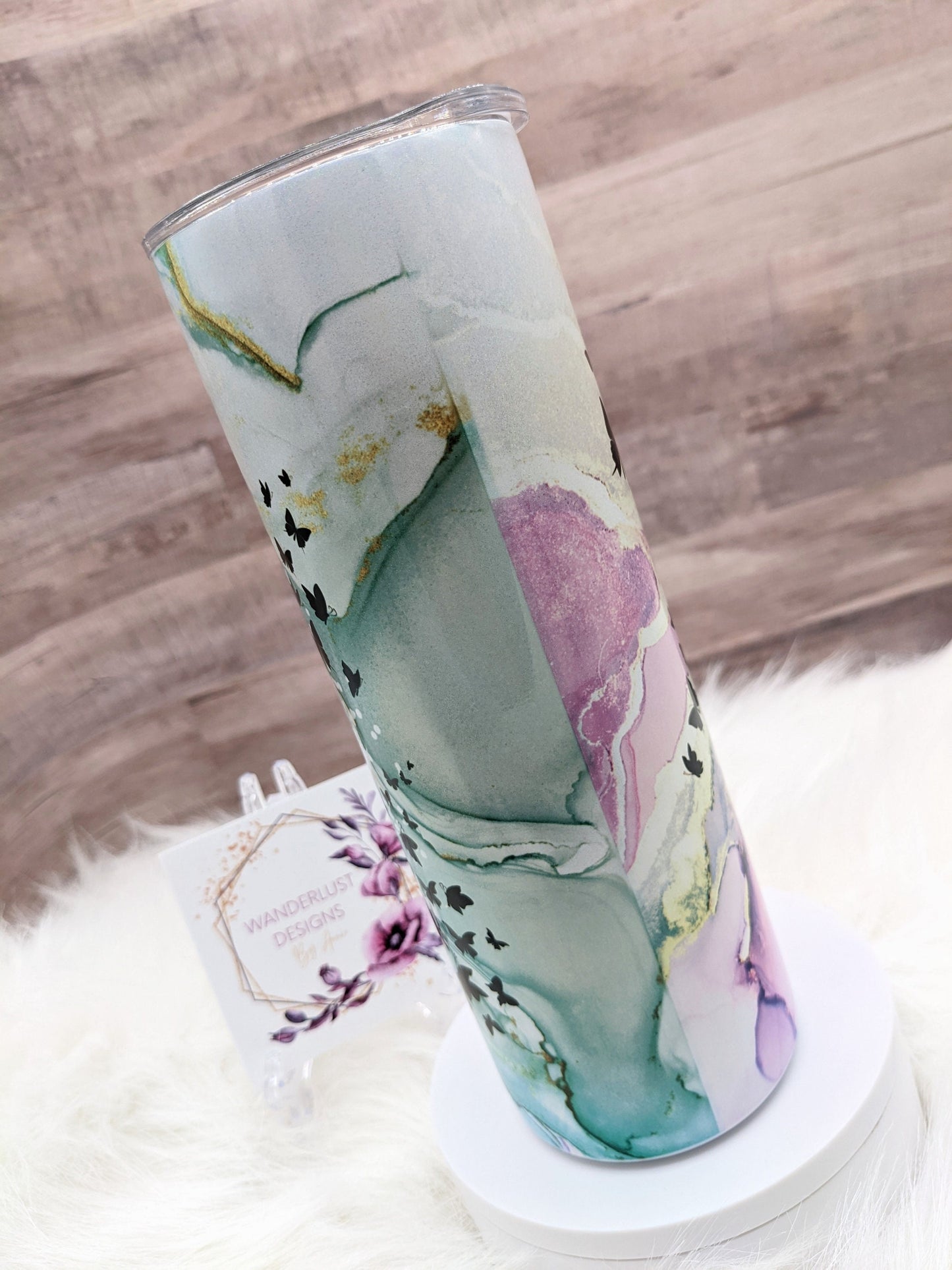 Grow in Grace 2 Peter 3:18 Shimmer Holographic Watercolor Butterfly 20 Oz Sublimated Skinny Tumbler - Insulated Stainless