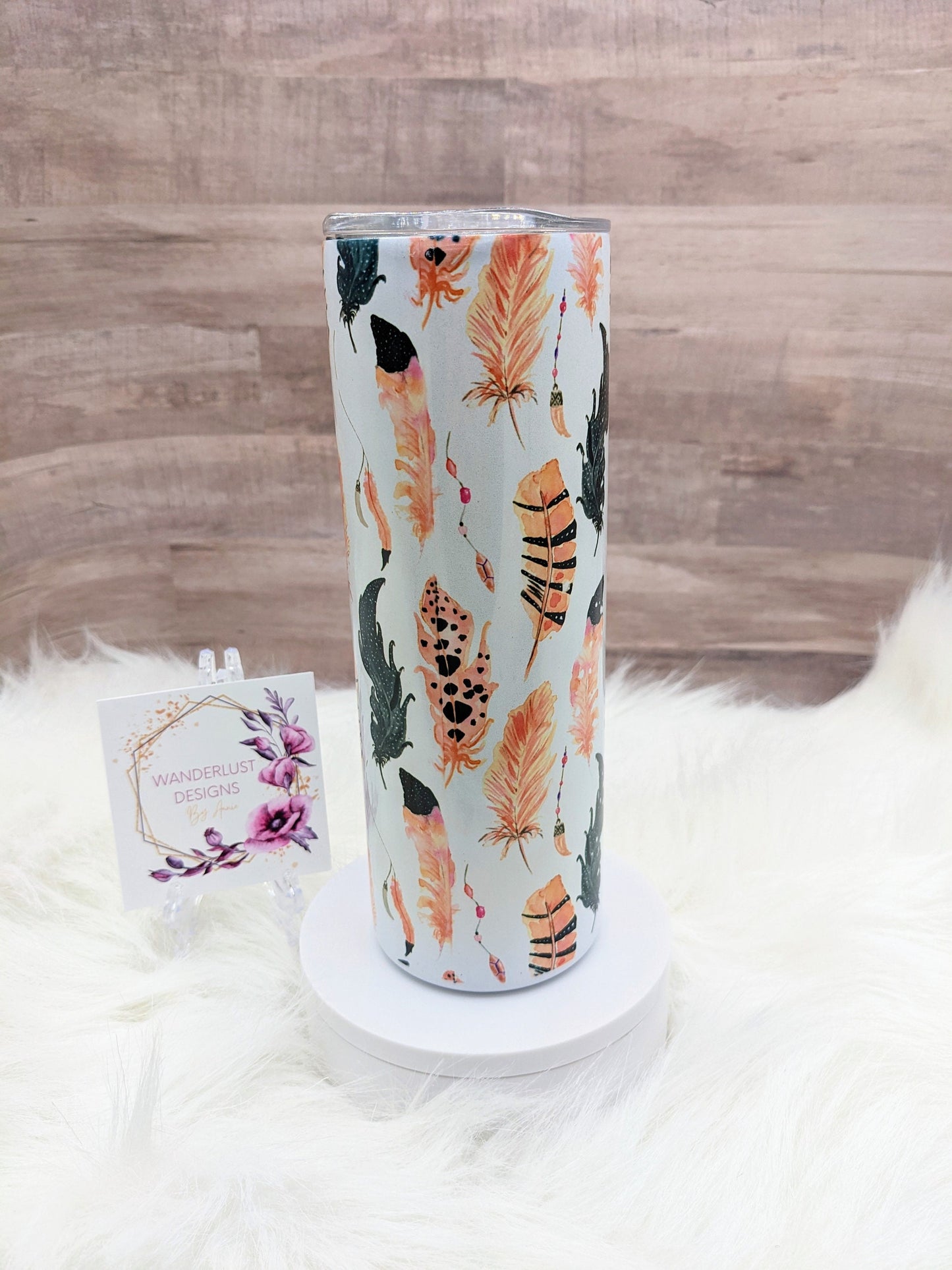 Trust Your Magic Feather Boho Shimmer Holographic 20 Oz Sublimated Skinny Tumbler - Insulated Stainless