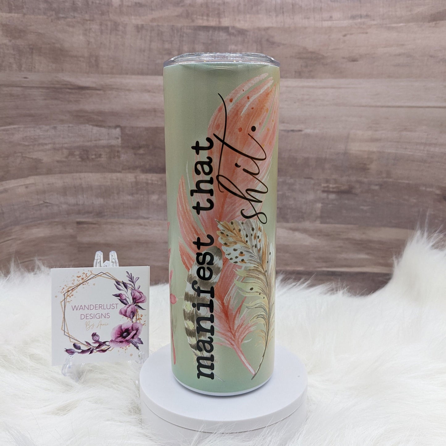 Manifest That Shit Boho Shimmer Holographic 20 Oz Sublimated Skinny Tumbler - Insulated Stainless