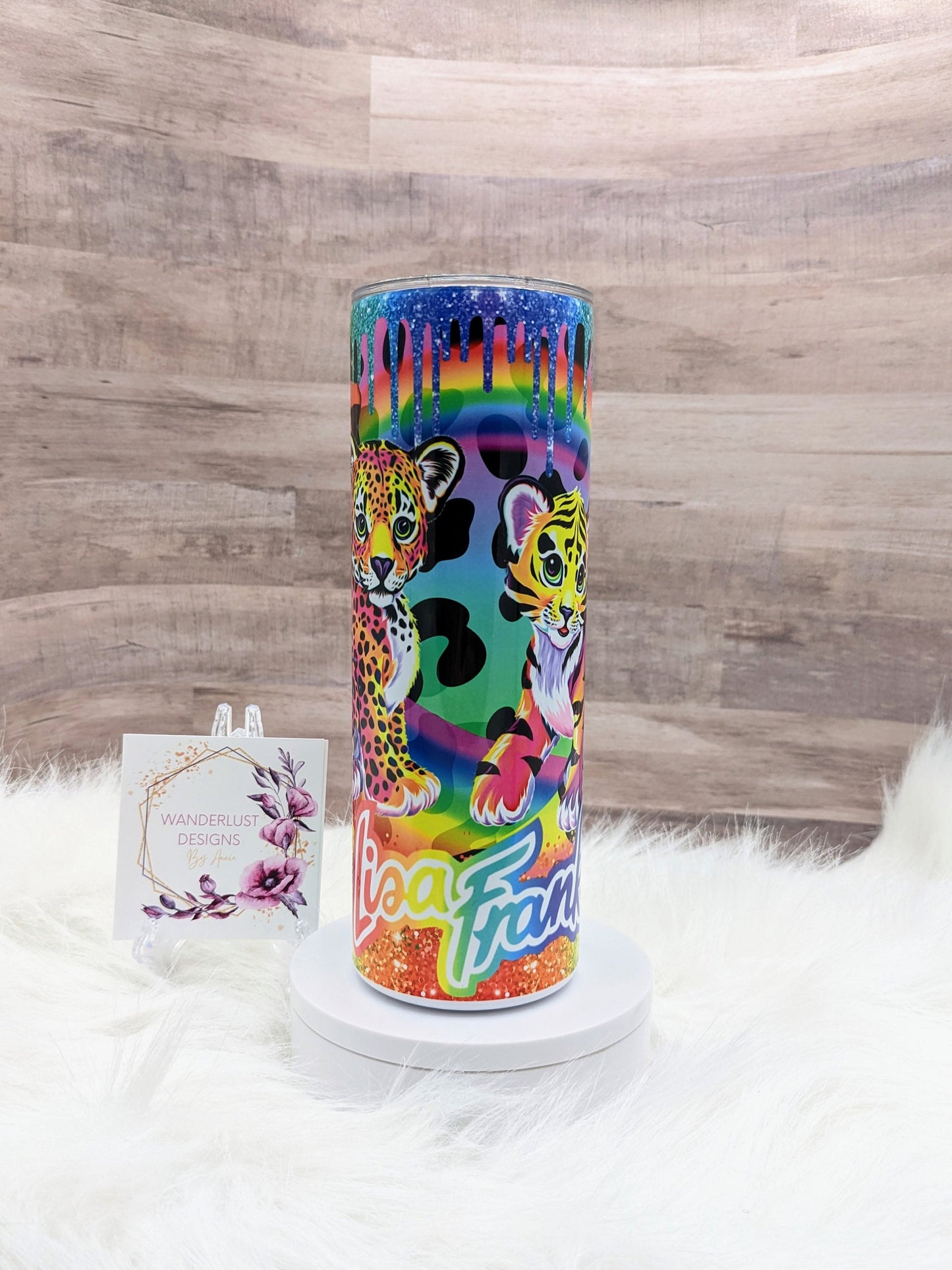 90's Lisa Frank Inspired Bright Tiger Glitter Drip Sublimation 20 Oz Skinny Tumbler - Insulated Stainless