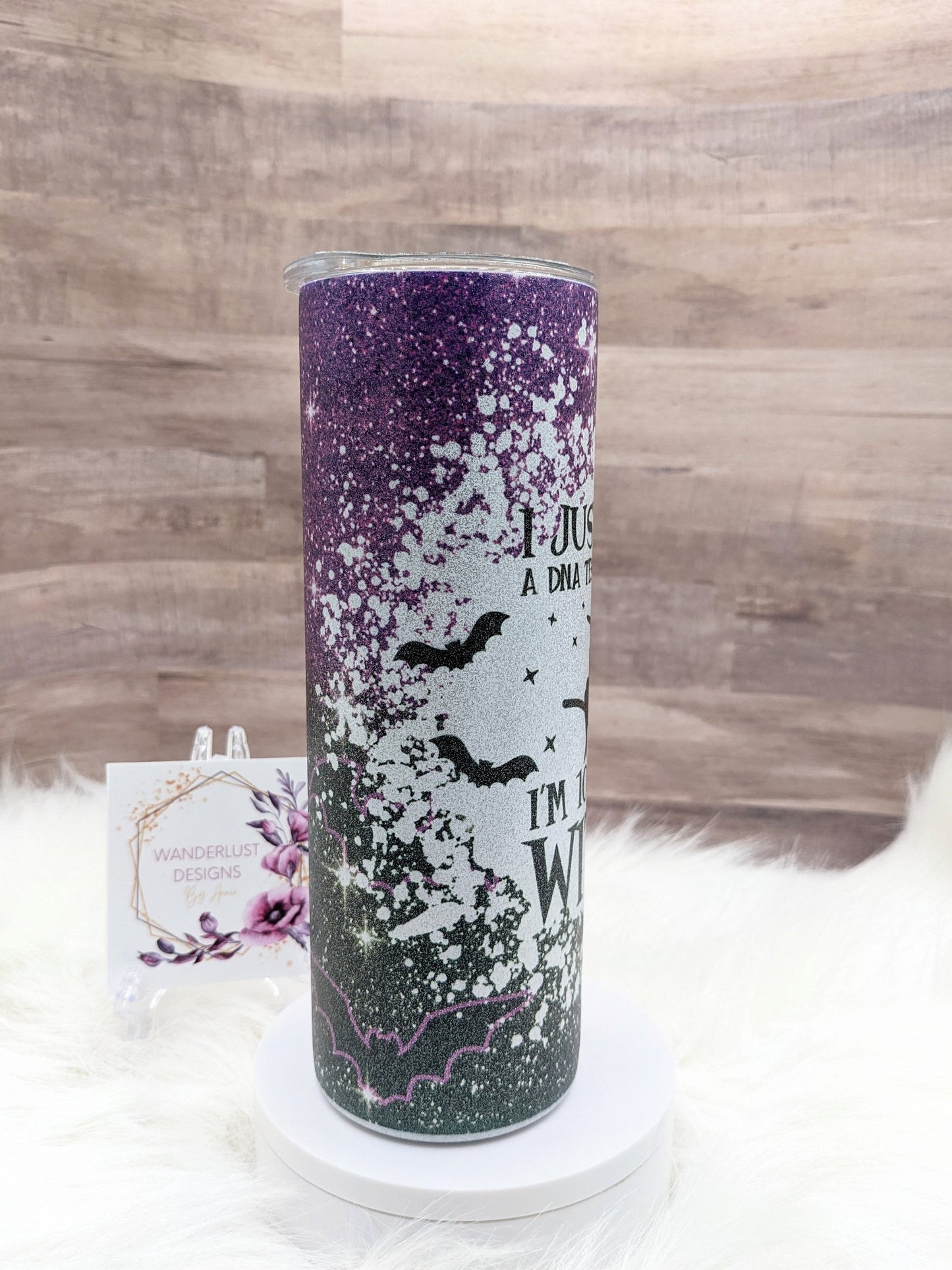 100% That Witch Purple and Black Sparkle Sublimated Skinny Tumbler - Insulated Stainless