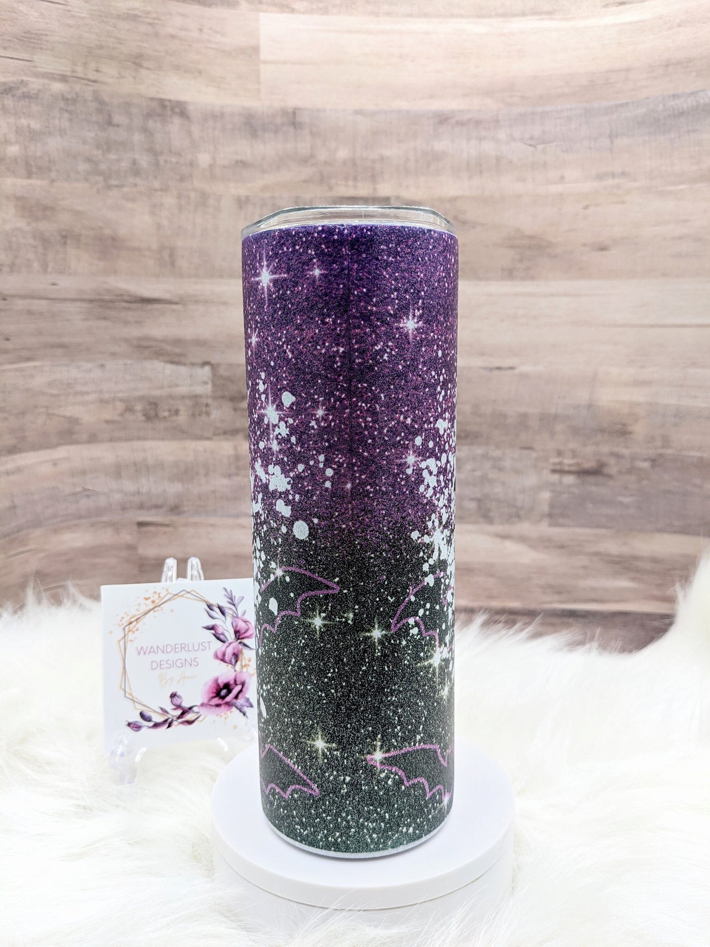 100% That Witch Purple and Black Sparkle Sublimated Skinny Tumbler - Insulated Stainless