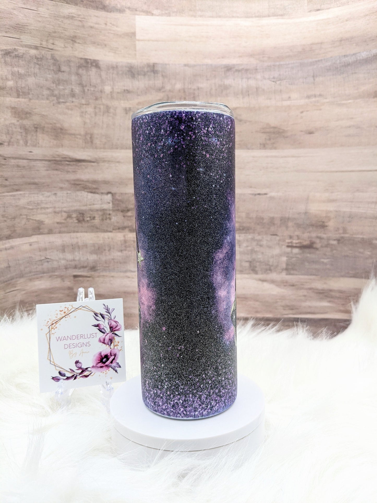 Purple Celestial Gnome Reach for the Stars Inspirational Sparkle Sublimated Skinny Tumbler - Insulated Stainless