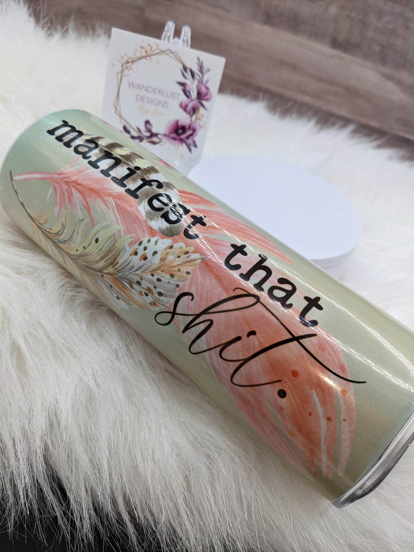 Manifest That Shit Boho Shimmer Holographic 20 Oz Sublimated Skinny Tumbler - Insulated Stainless