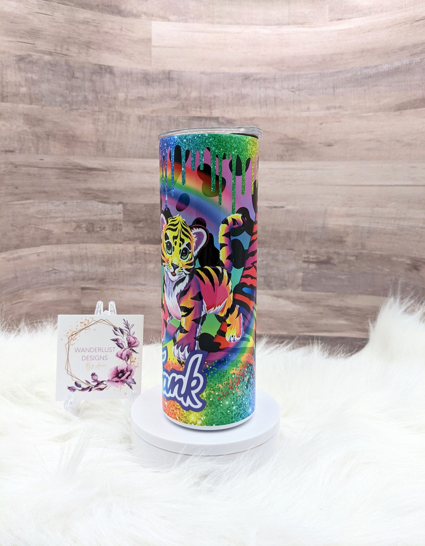 90's Lisa Frank Inspired Bright Tiger Glitter Drip Sublimation 20 Oz Skinny Tumbler - Insulated Stainless