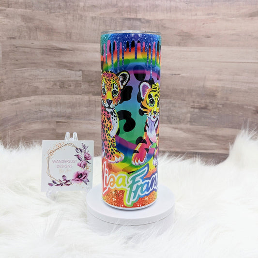 90's Lisa Frank Inspired Bright Tiger Glitter Drip Sublimation 20 Oz Skinny Tumbler - Insulated Stainless