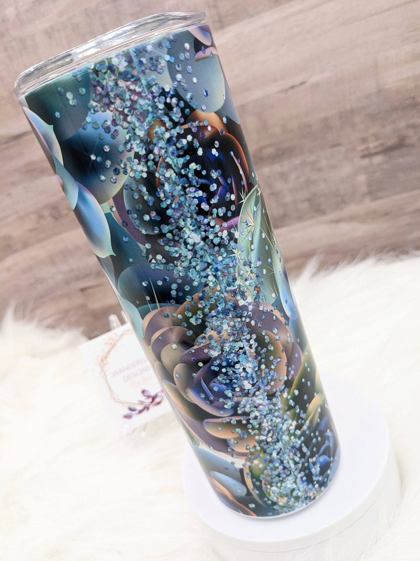 Crazy Plant Lady Glitter Succulent Leopard Print 20 Oz Sublimated Skinny Tumbler - Insulated Stainless