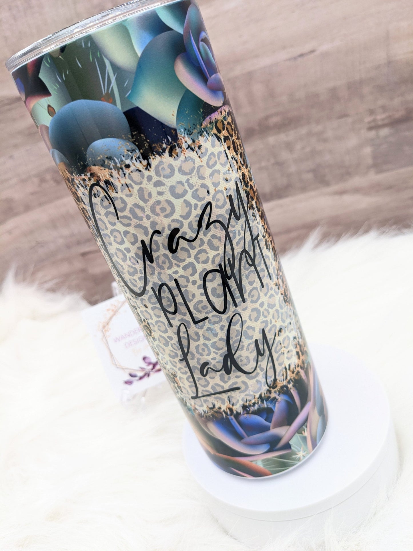 Crazy Plant Lady Glitter Succulent Leopard Print 20 Oz Sublimated Skinny Tumbler - Insulated Stainless