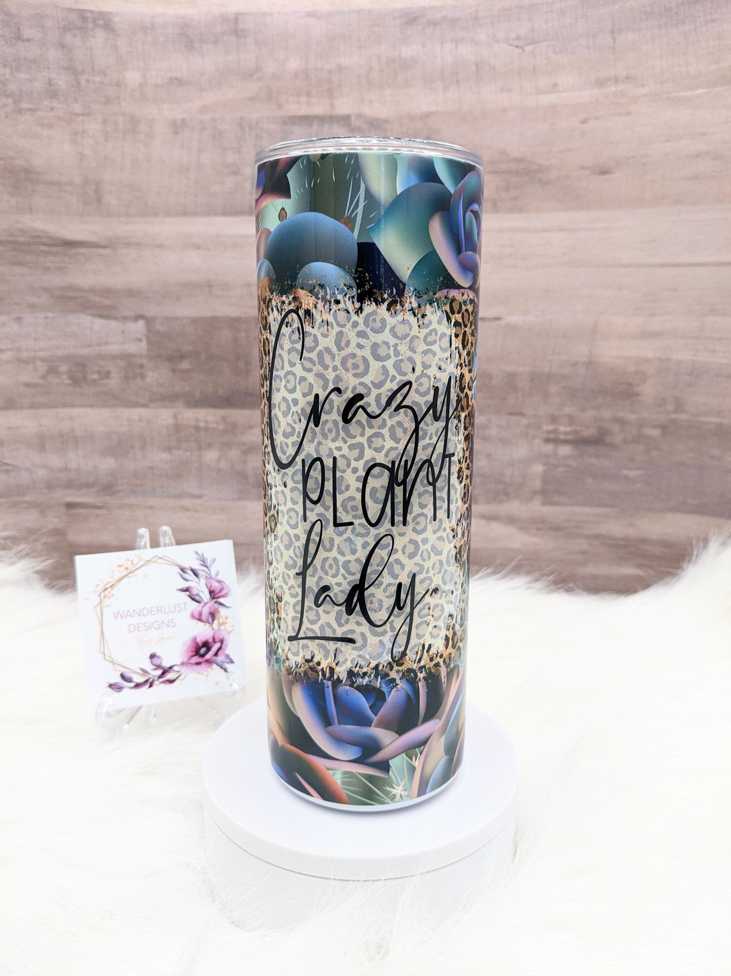 Crazy Plant Lady Glitter Succulent Leopard Print 20 Oz Sublimated Skinny Tumbler - Insulated Stainless