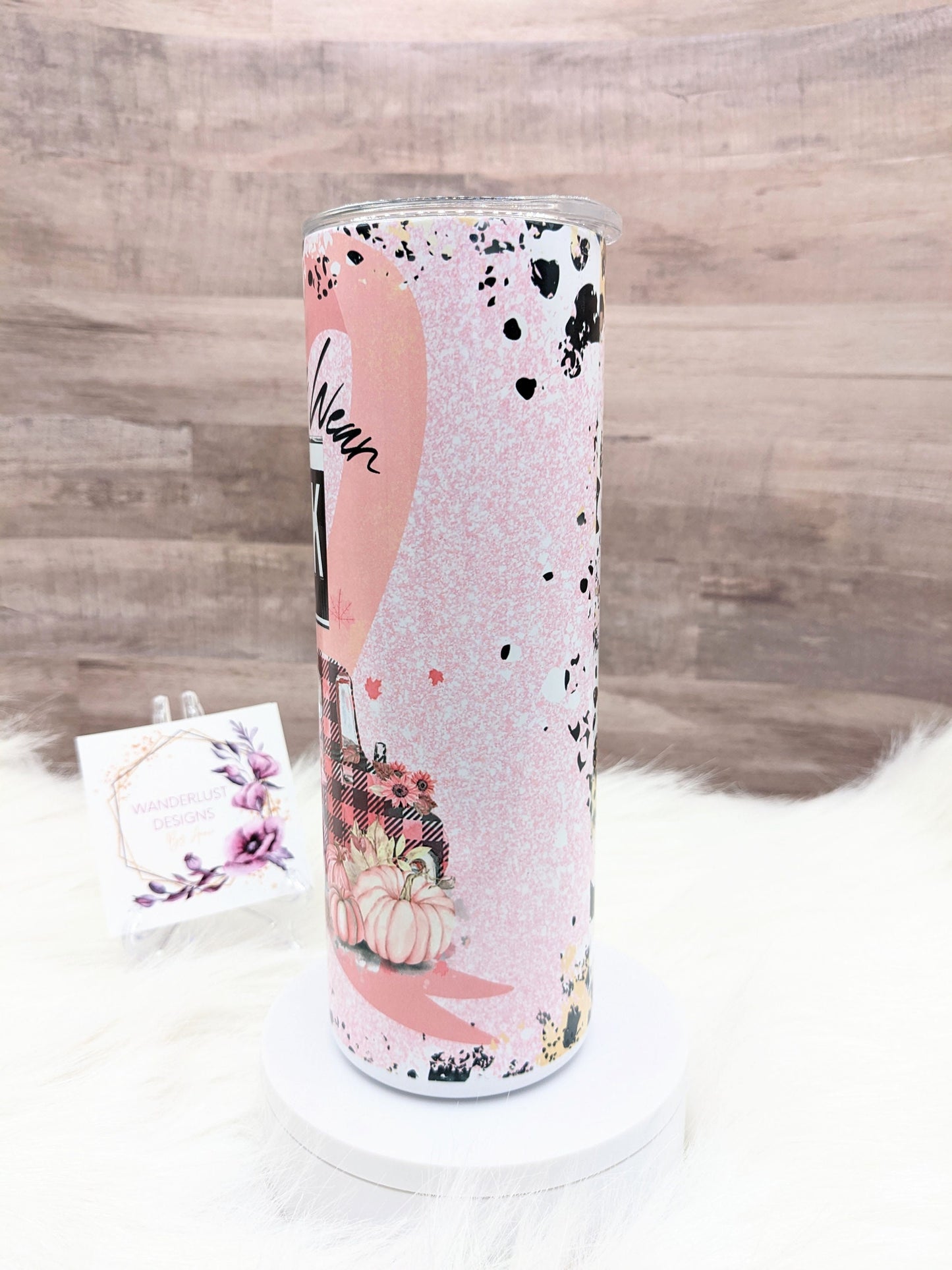 Breast Cancer Awareness October We Wear Pink Truck 20 Oz Sublimated Skinny Tumbler - Insulated Stainless