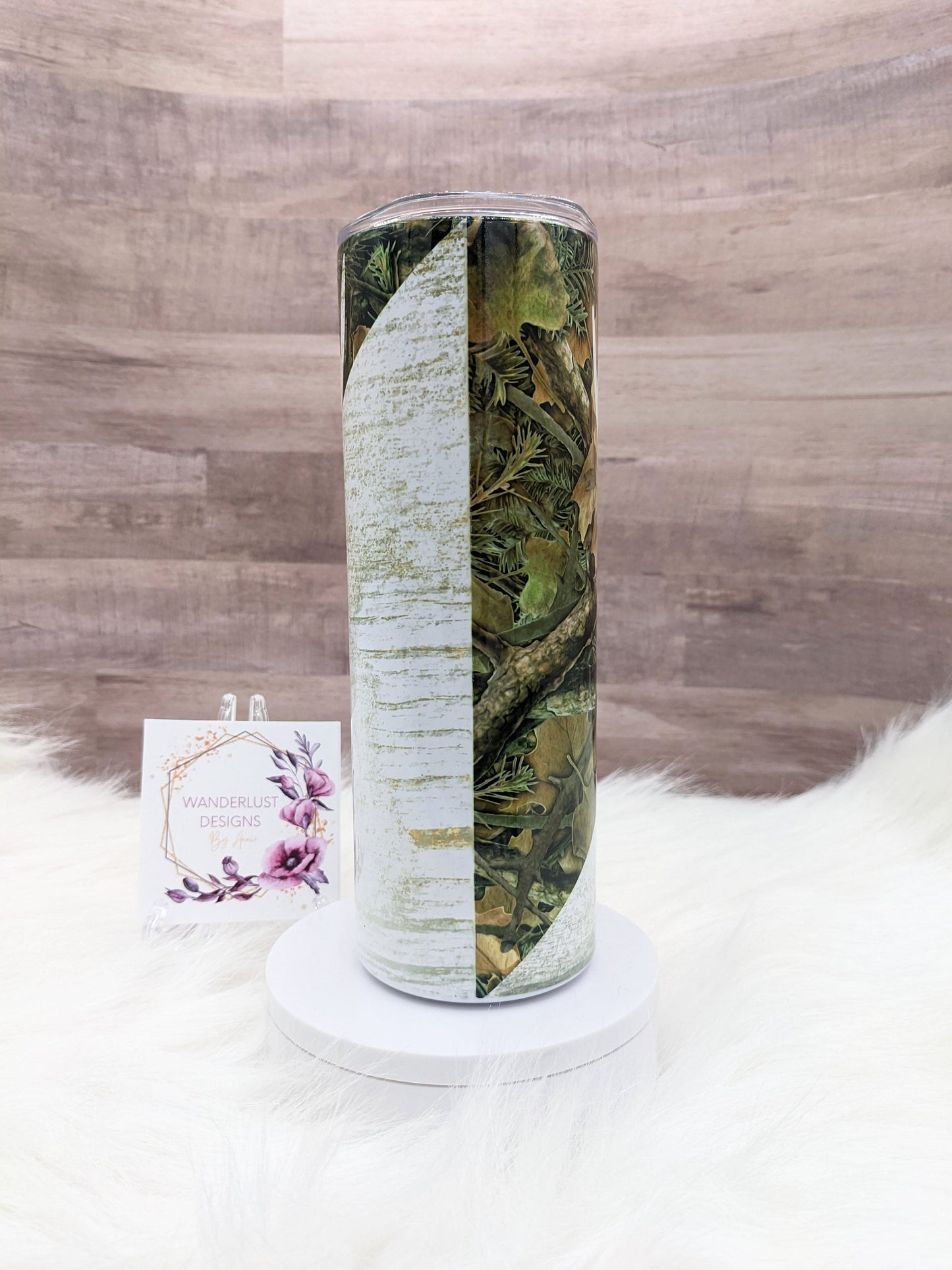 Birchwood Deer Camo Hunting  20 Oz Sublimated Skinny Tumbler - Insulated Stainless