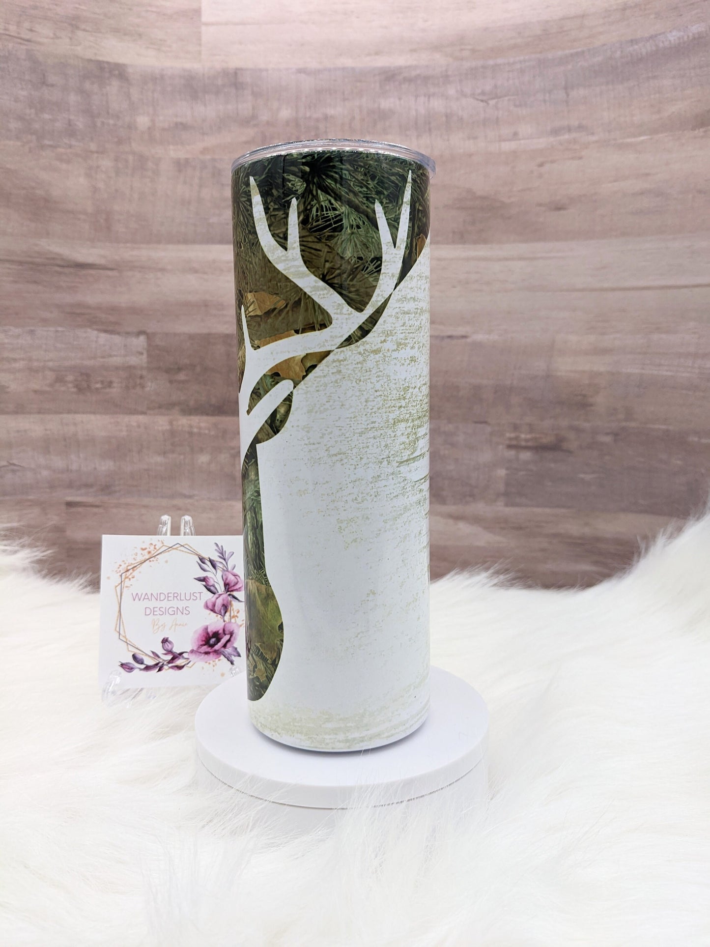 Birchwood Deer Camo Hunting  20 Oz Sublimated Skinny Tumbler - Insulated Stainless