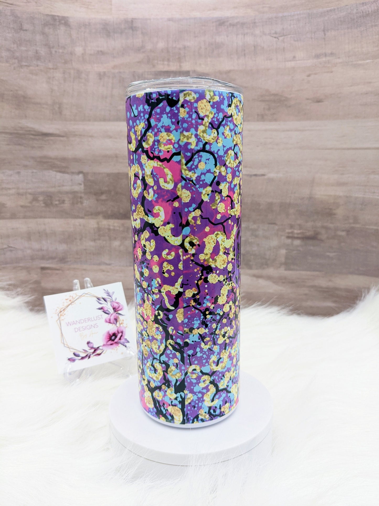 Rocker Mama Mom Purple Lightning Bolt Gold Flake 20 Oz Sublimated Skinny Tumbler - Insulated Stainless